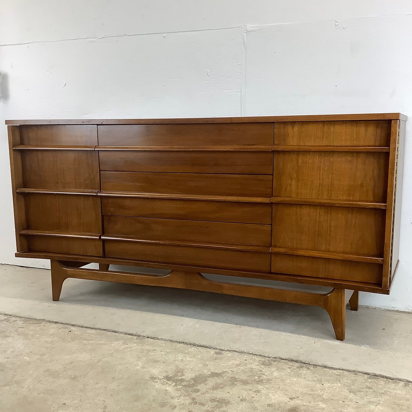 Mid-Century Curved Front Walnut Sideboard by Young Manufacturing