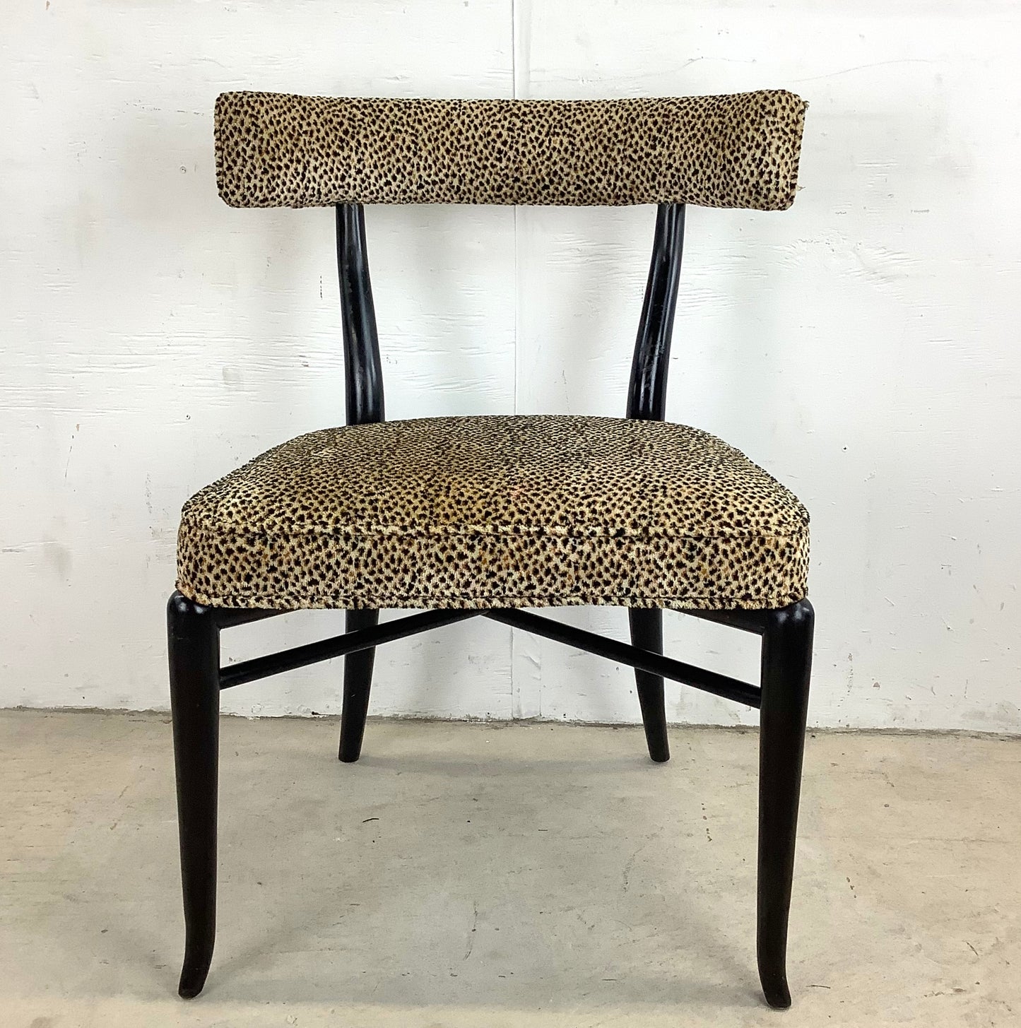 Vintage Modern Klismos Chair in Leopard Print attributed T.H. Robsjohn-Gibbings