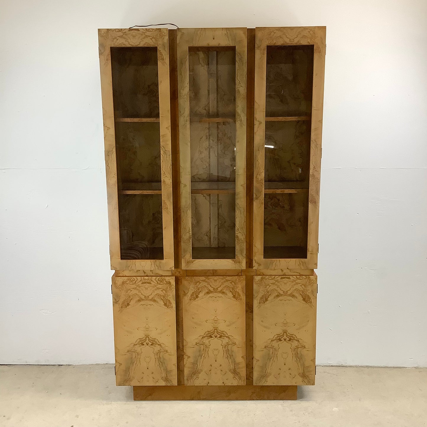 Vintage Modern Burl Style Curio Display Cabinet