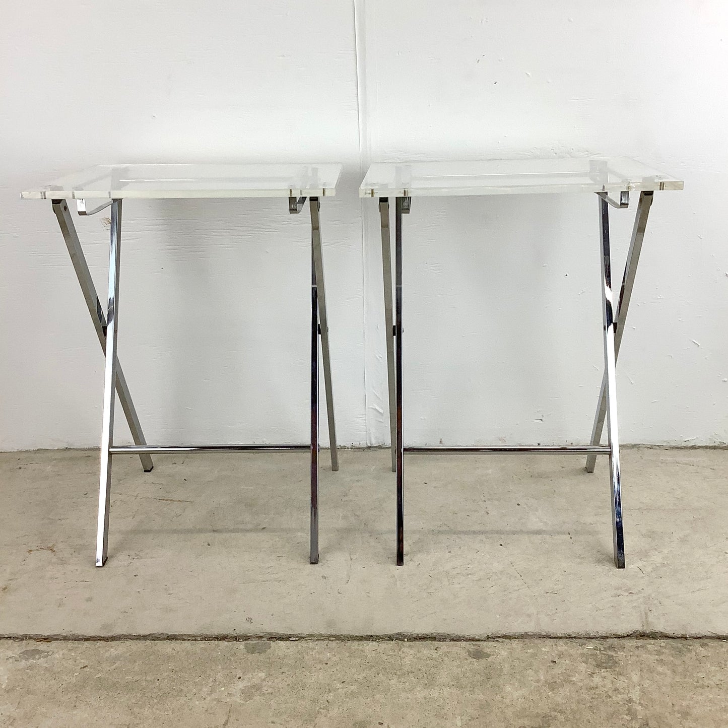 Mid-Century Lucite and Chrome Folding Tray Table- a pair