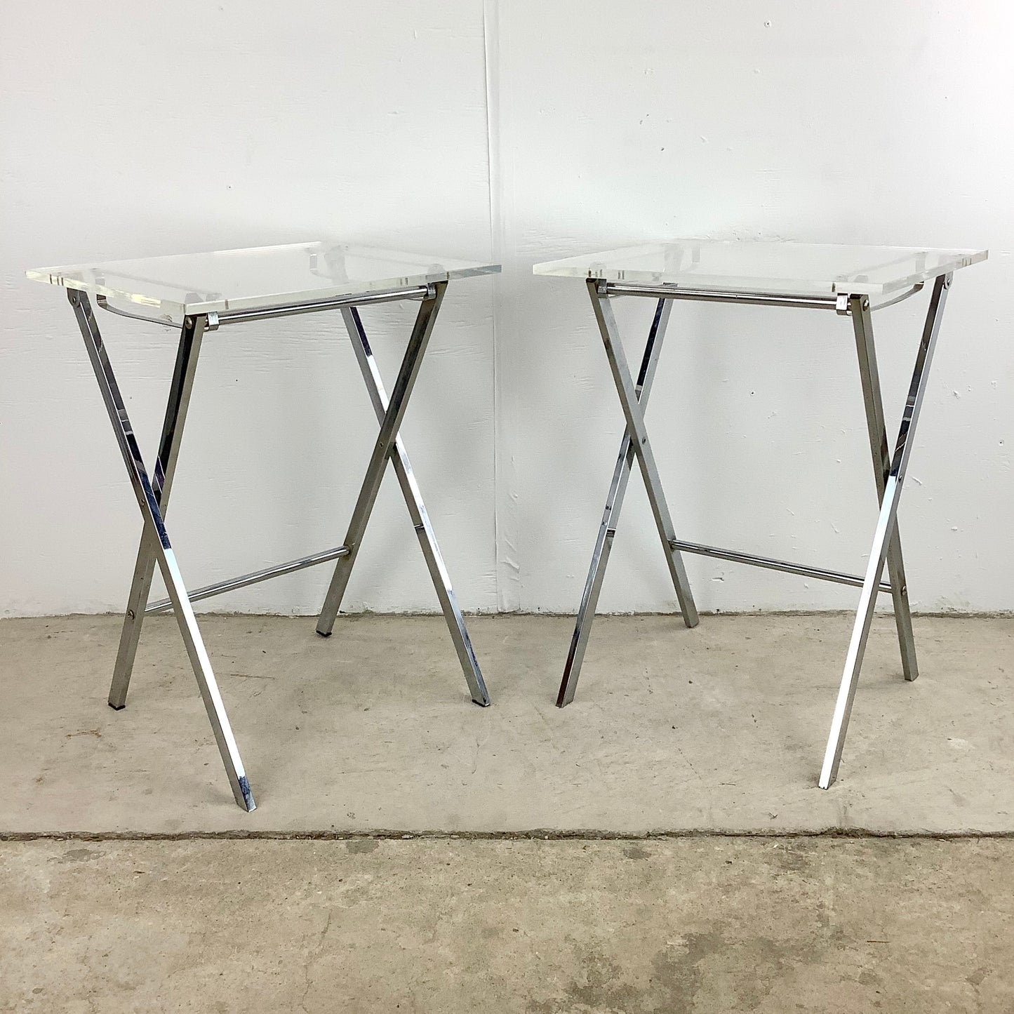 Mid-Century Lucite and Chrome Folding Tray Table- a pair
