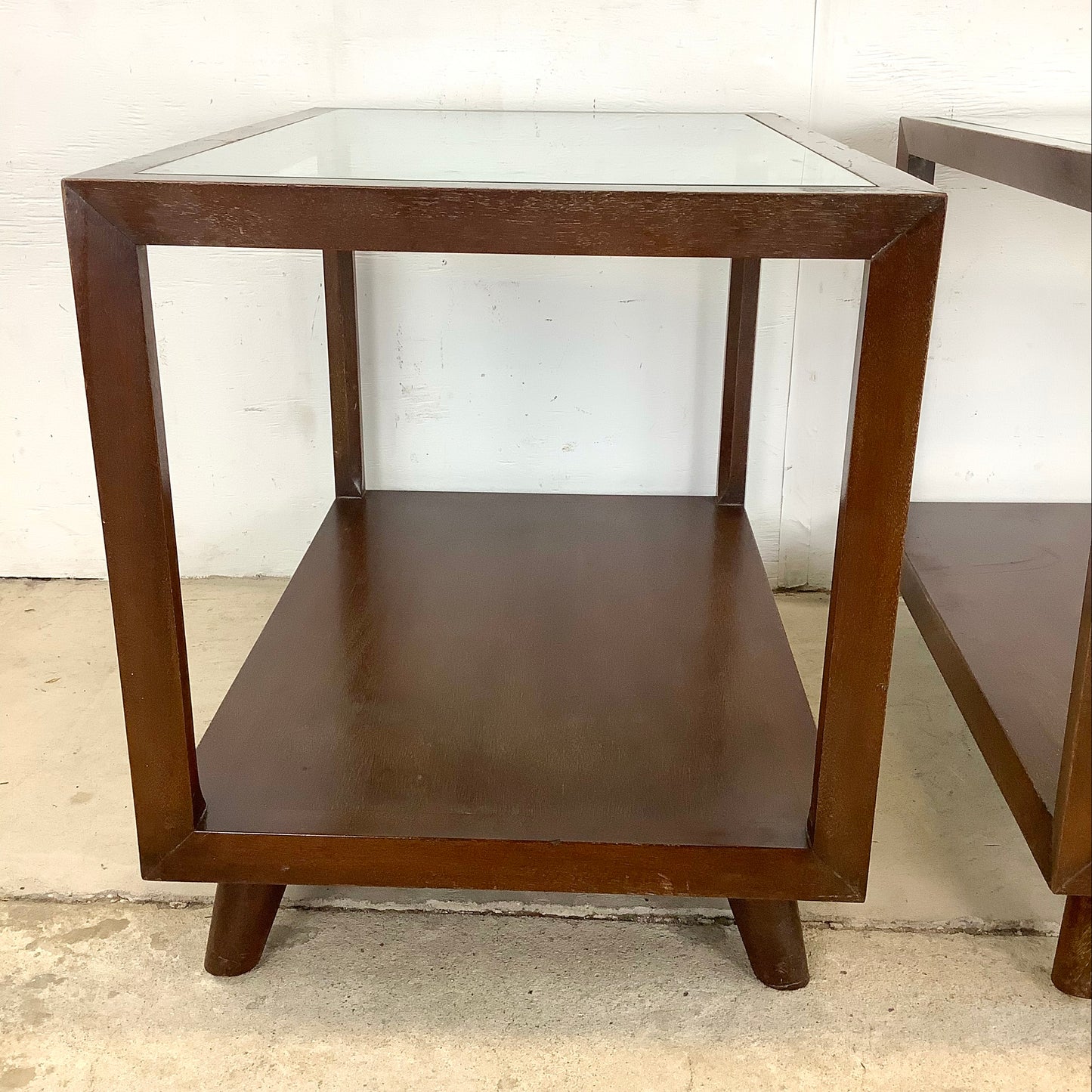 Mid-Century Glass Top Lamp Tables- Pair