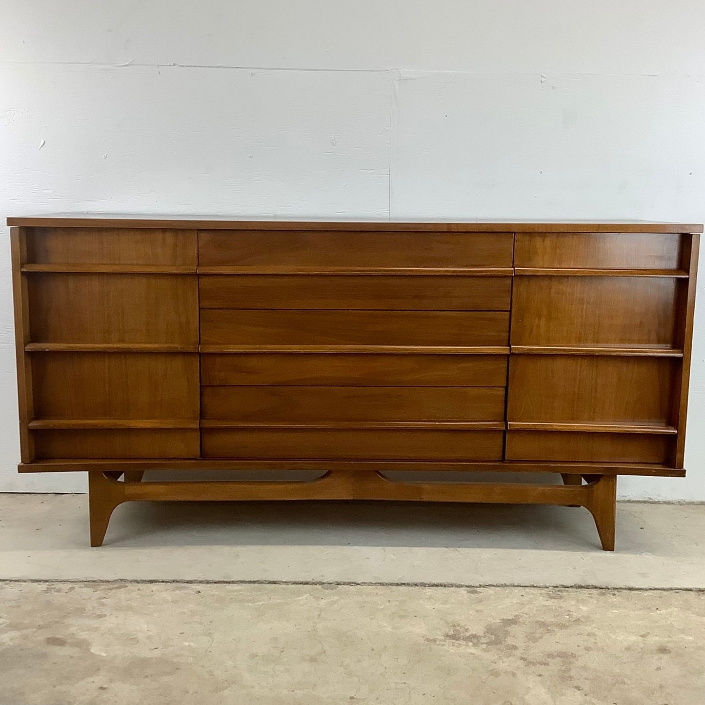 Mid-Century Curved Front Walnut Sideboard by Young Manufacturing