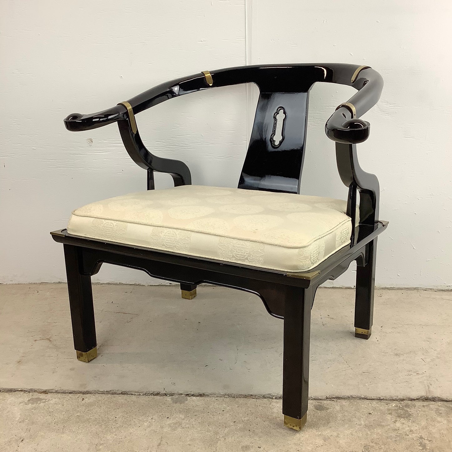 Vintage Asian Inspired Black Lacquer Armchair