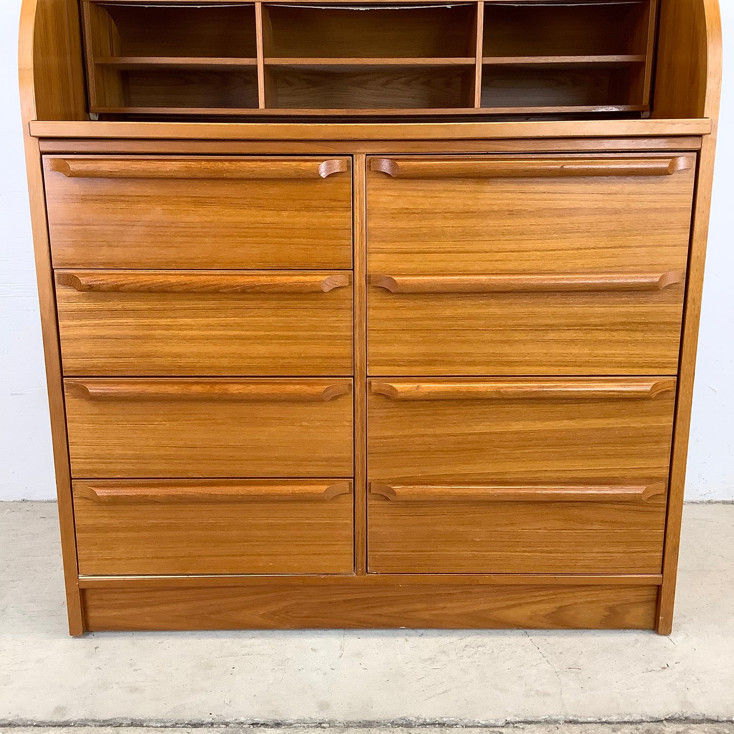 Vintage Teak Rolltop Secretary Desk- Danish Modern Style