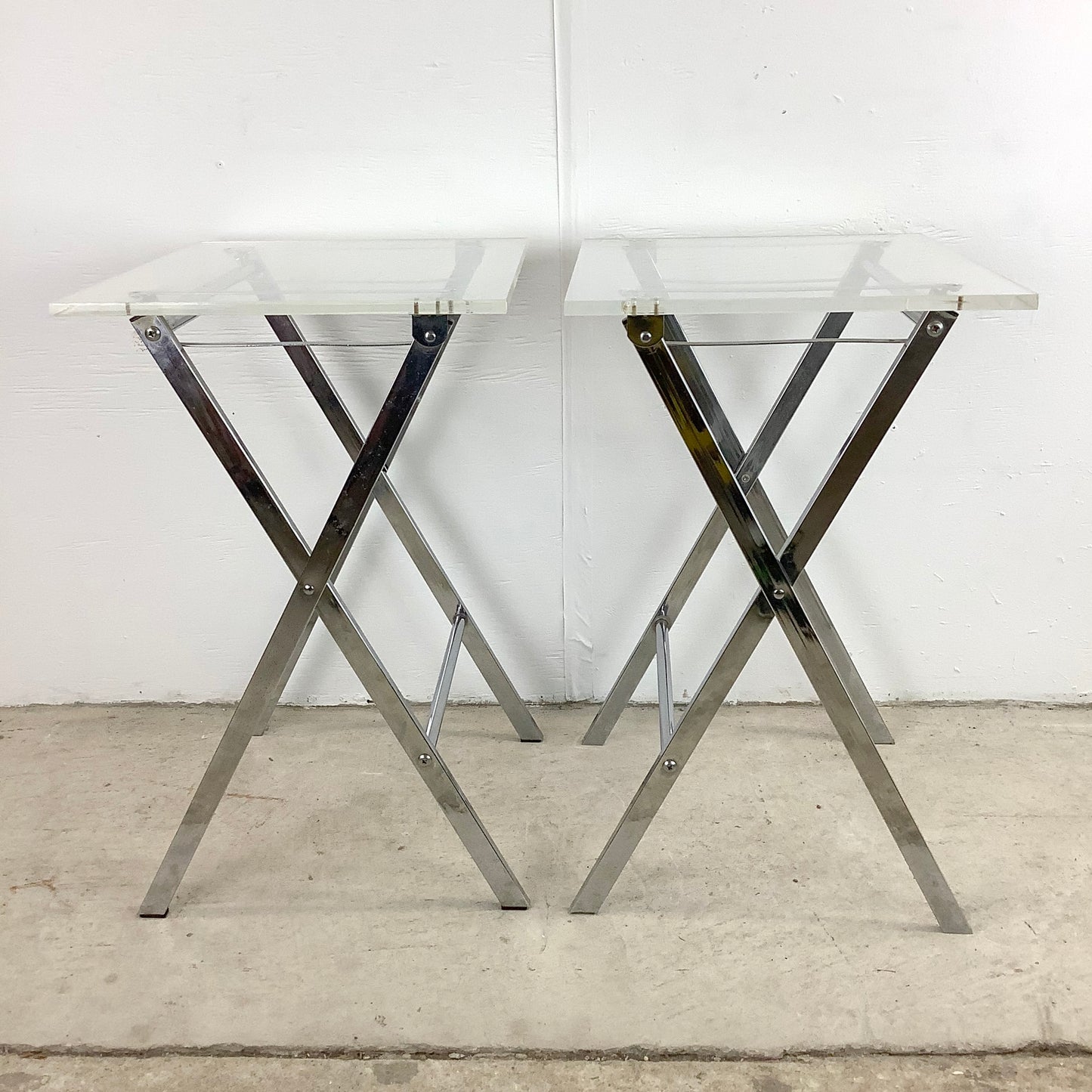 Mid-Century Lucite and Chrome Folding Tray Table- a pair