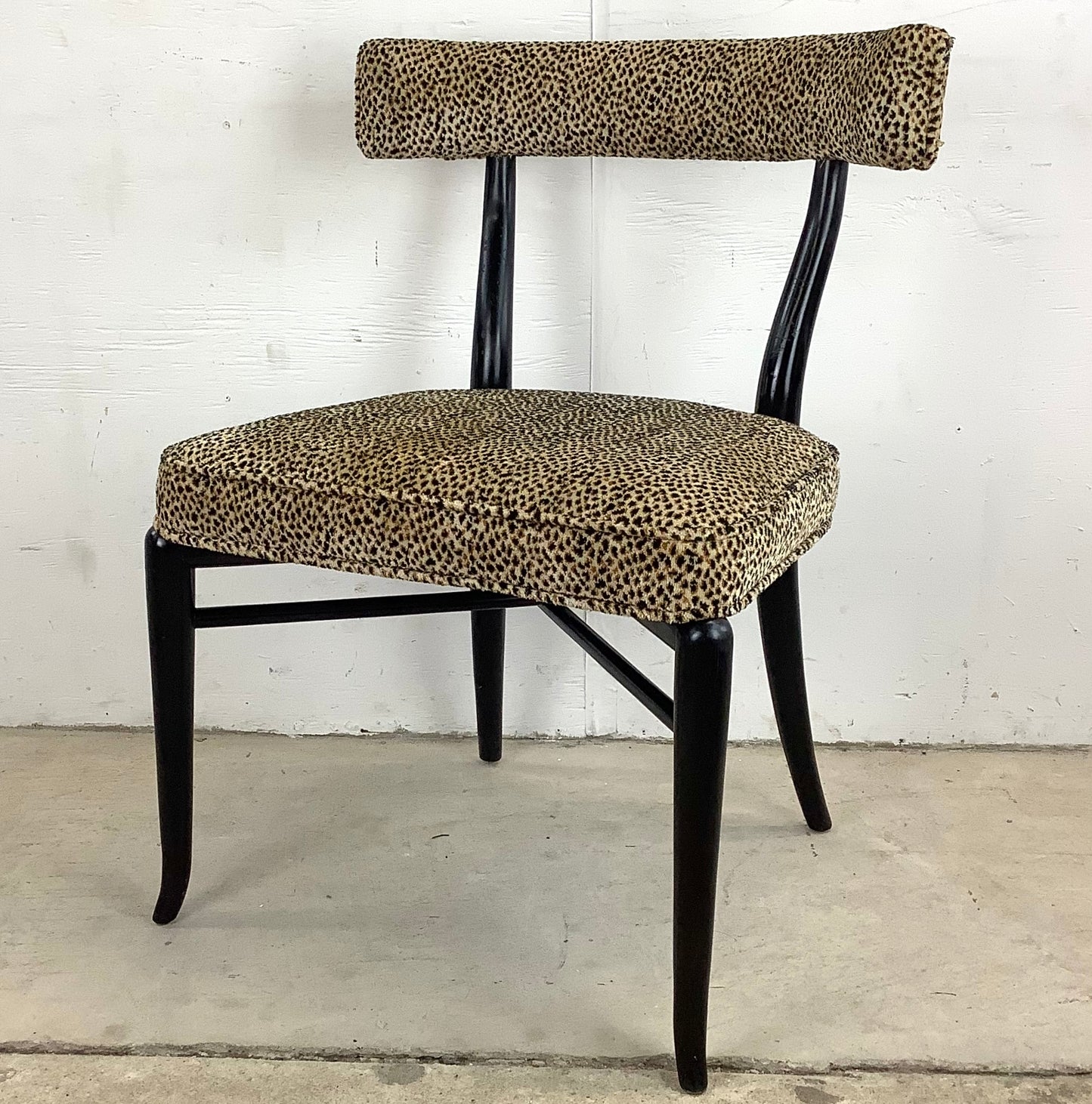 Vintage Modern Klismos Chair in Leopard Print attributed T.H. Robsjohn-Gibbings