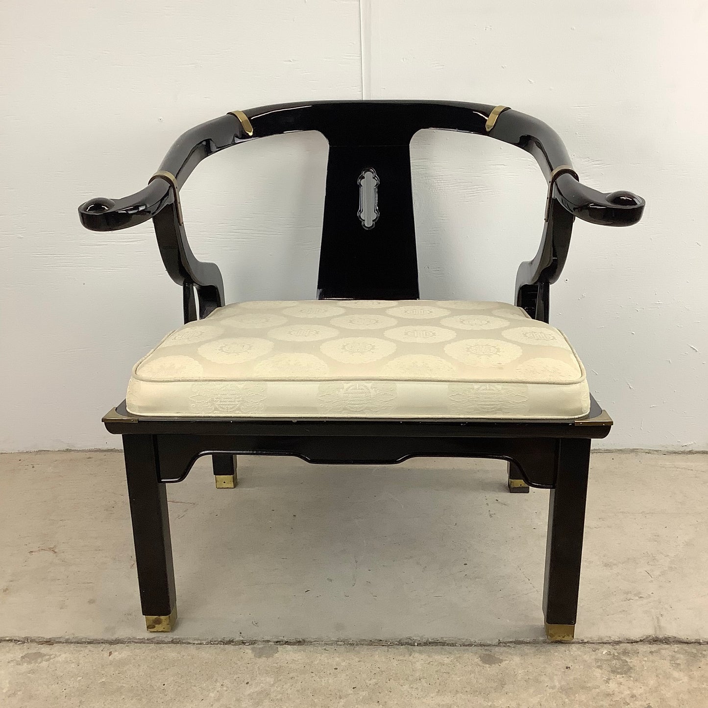 Vintage Asian Inspired Black Lacquer Armchair