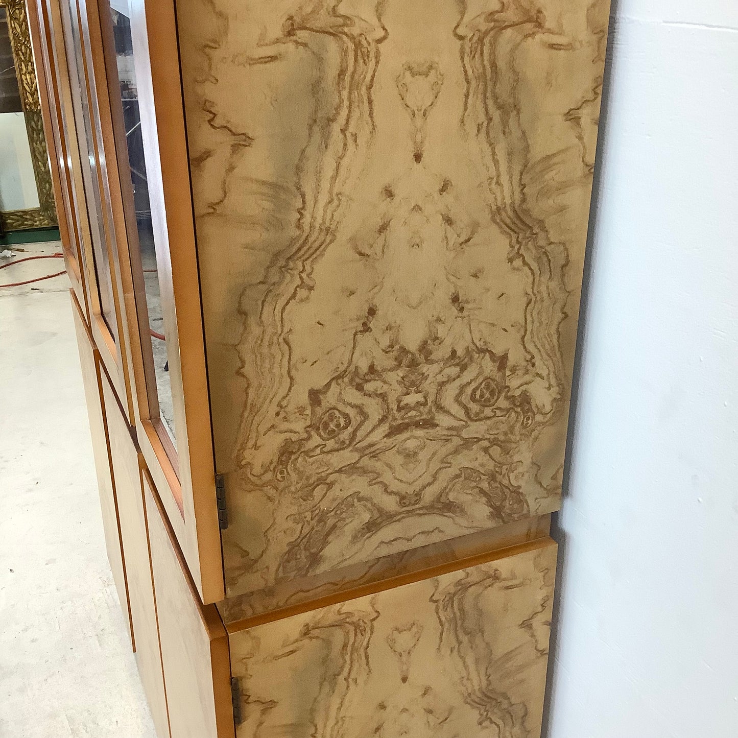Vintage Modern Burl Style Curio Display Cabinet