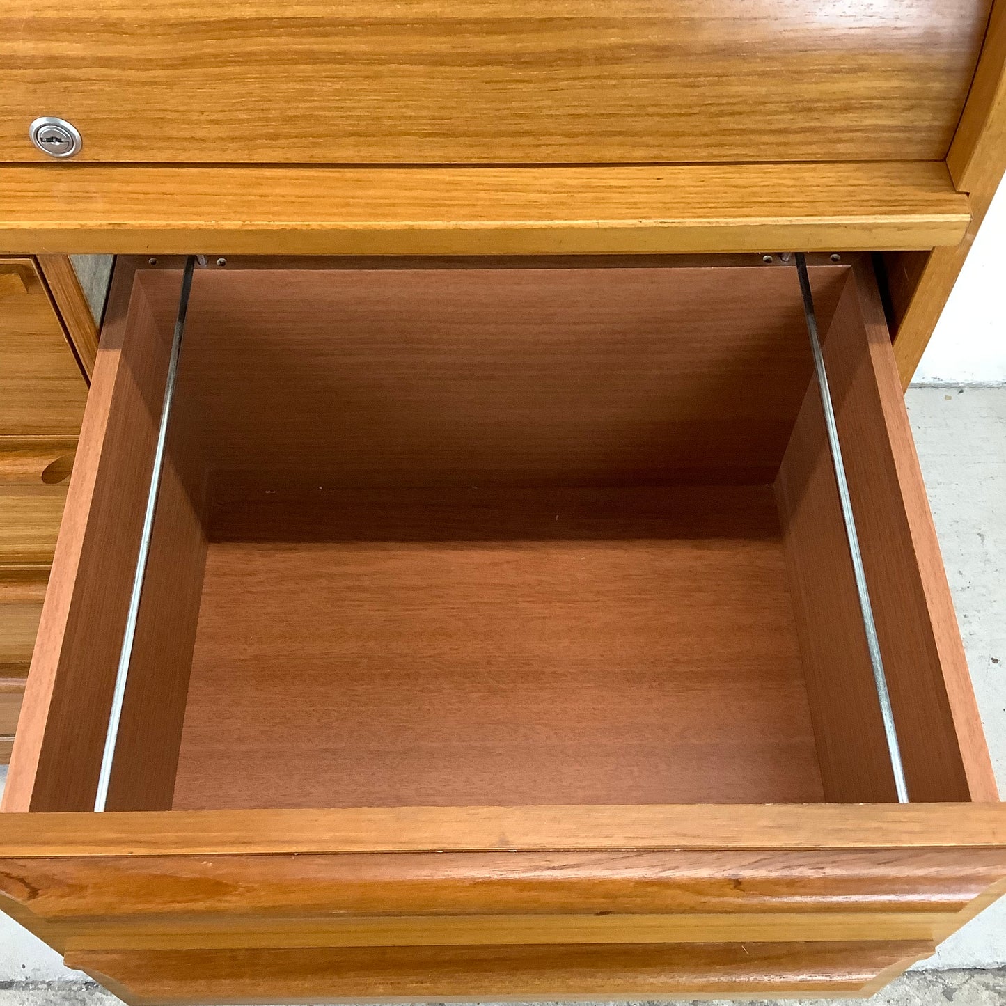 Vintage Teak Rolltop Secretary Desk- Danish Modern Style