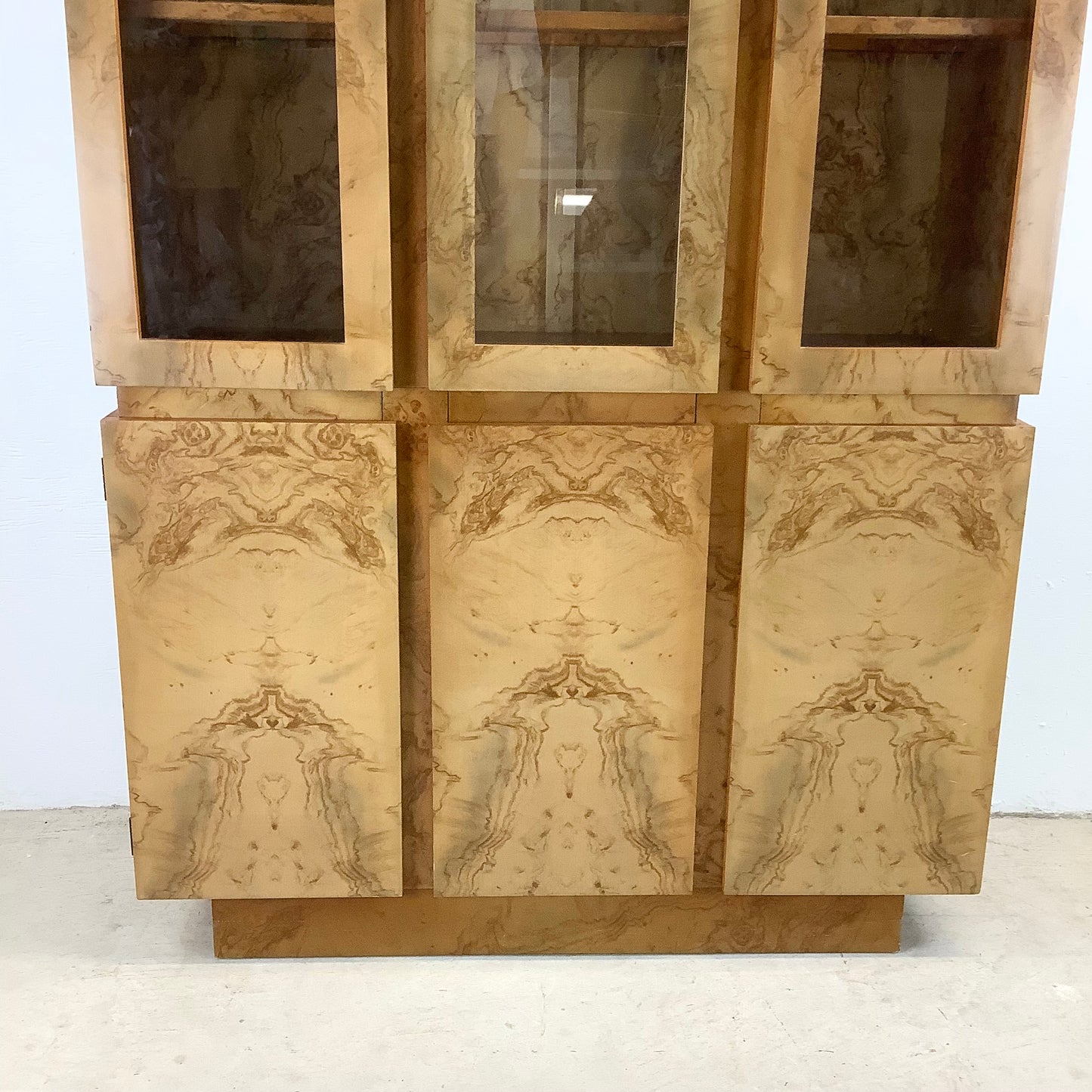 Vintage Modern Burl Style Curio Display Cabinet