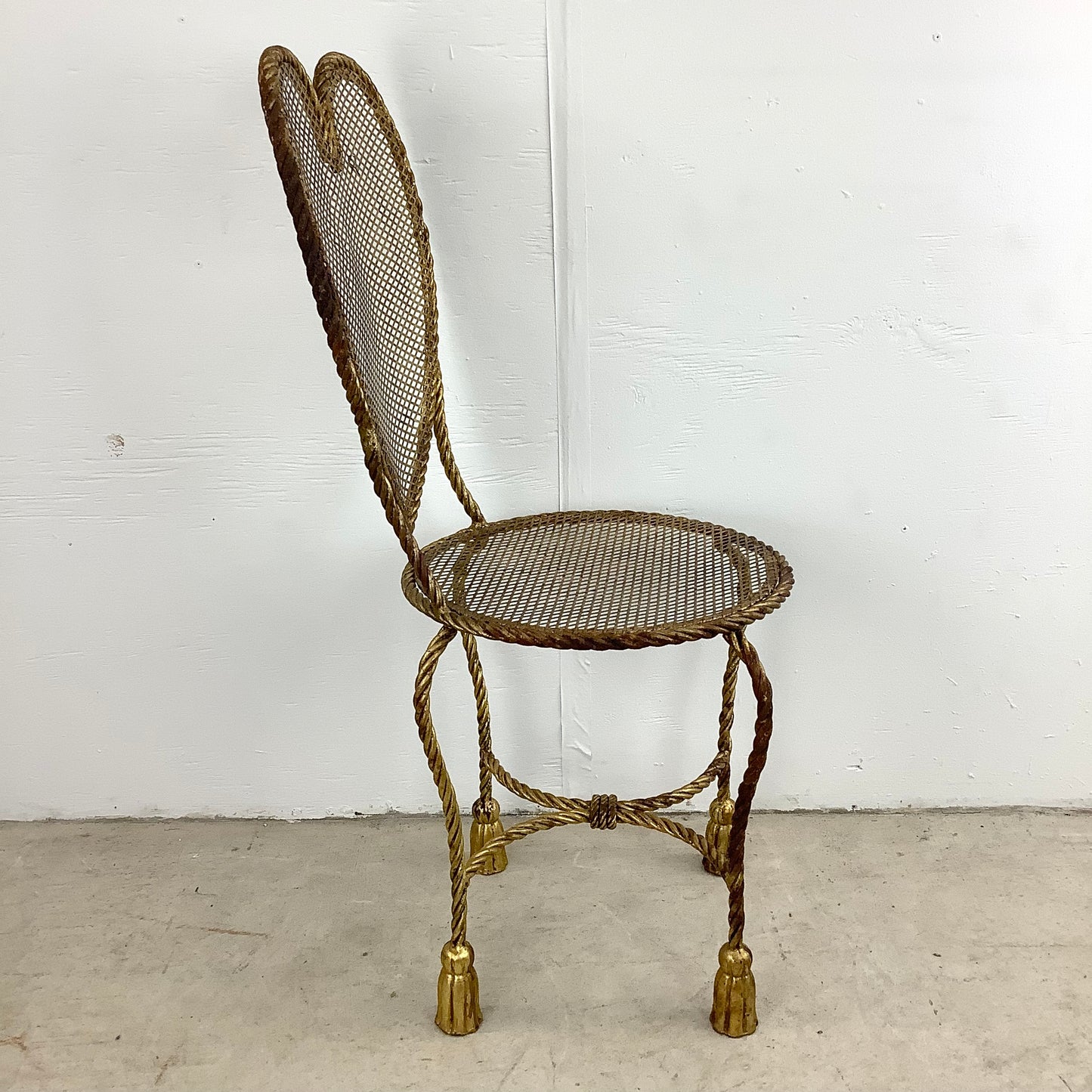 Italian Modern Heart Shaped Gilt Tassell Chair