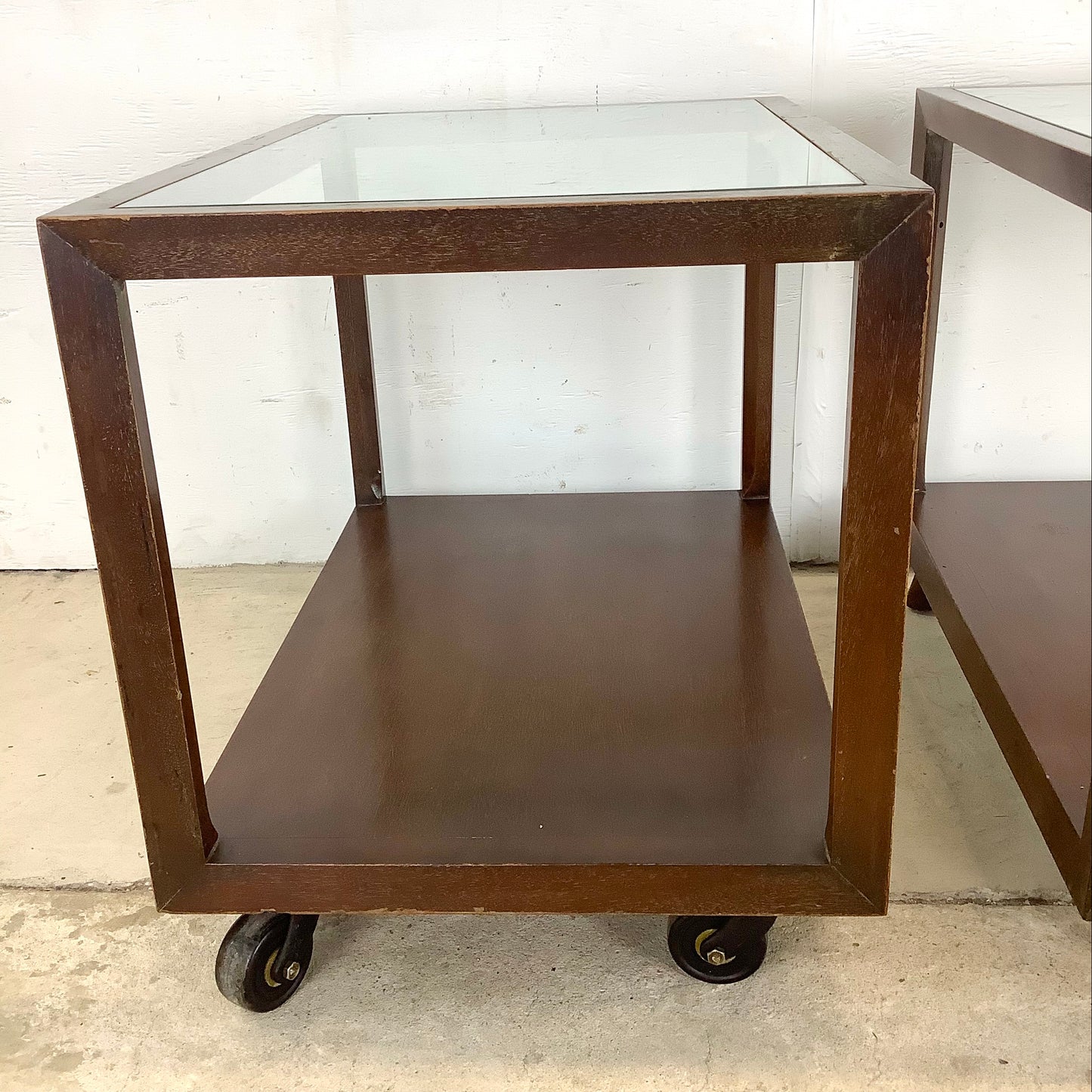Mid-Century Glass Top Lamp Tables- Pair