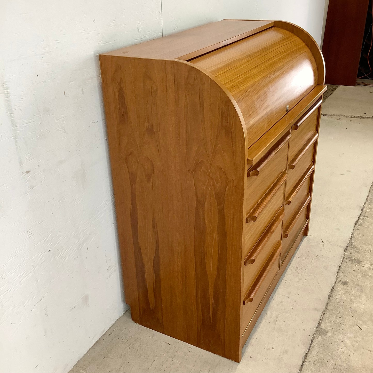 Vintage Teak Rolltop Secretary Desk- Danish Modern Style