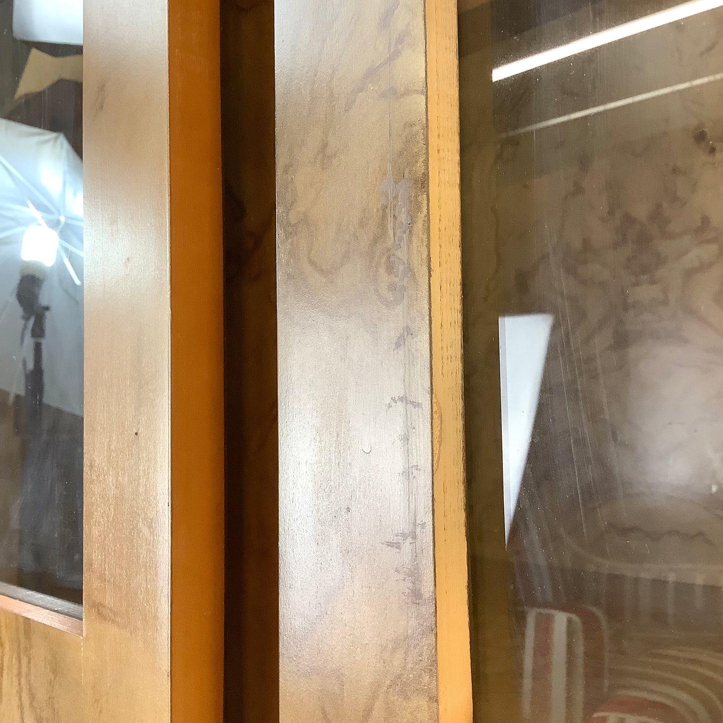 Vintage Modern Burl Style Curio Display Cabinet
