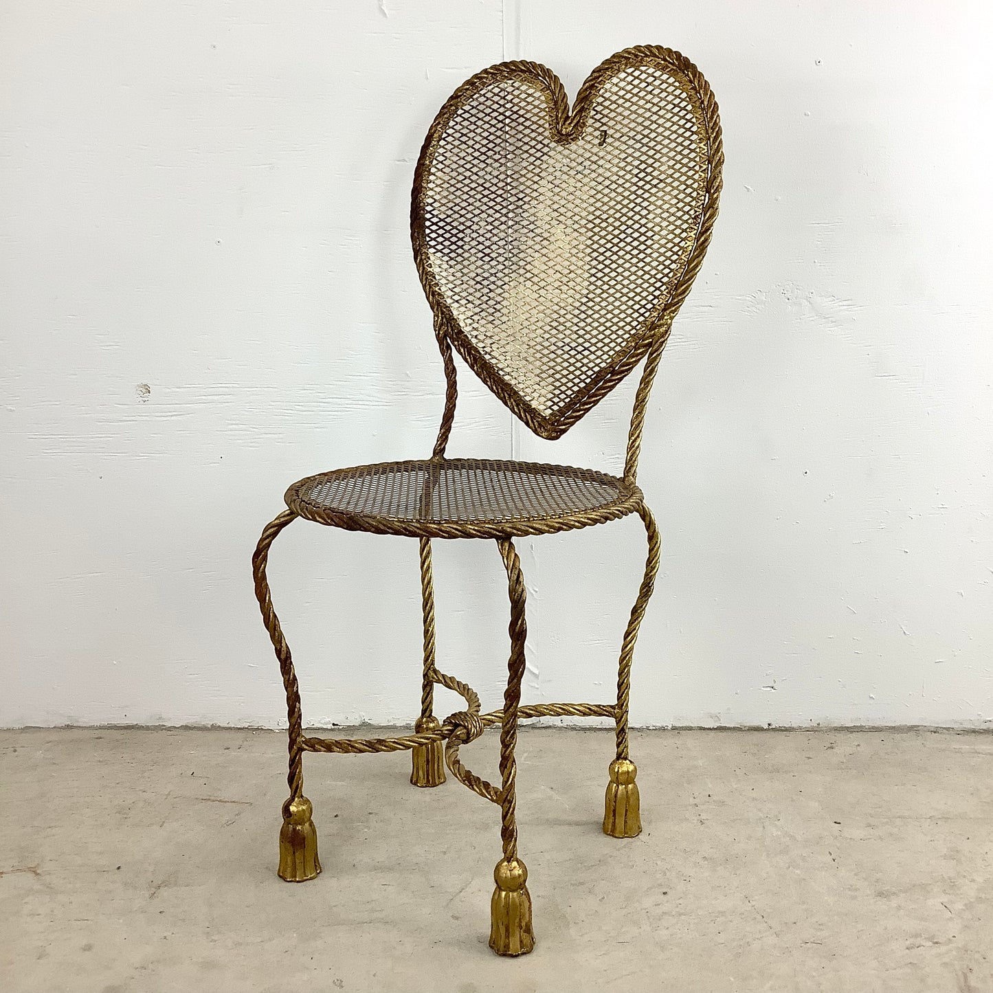 Italian Modern Heart Shaped Gilt Tassell Chair