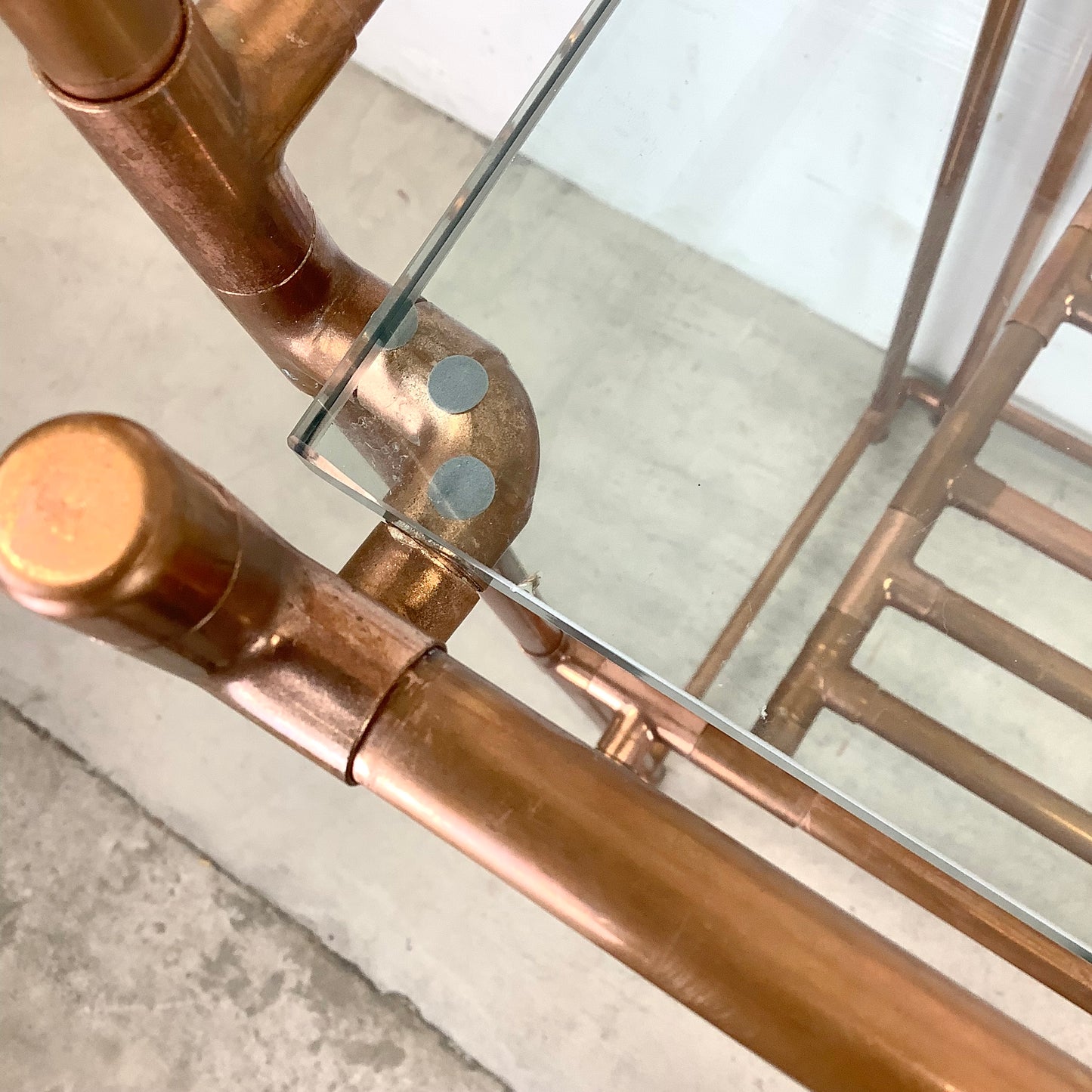Unique Copper Pipe Baker's Rack with Glass Counter