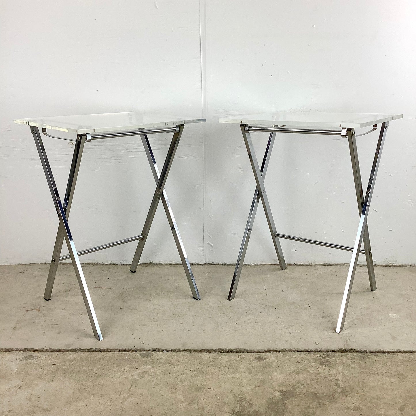 Mid-Century Lucite and Chrome Folding Tray Table- a pair