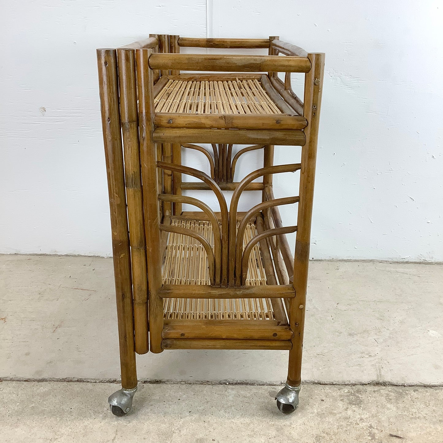 Vintage Boho Modern Bamboo Bar Cart