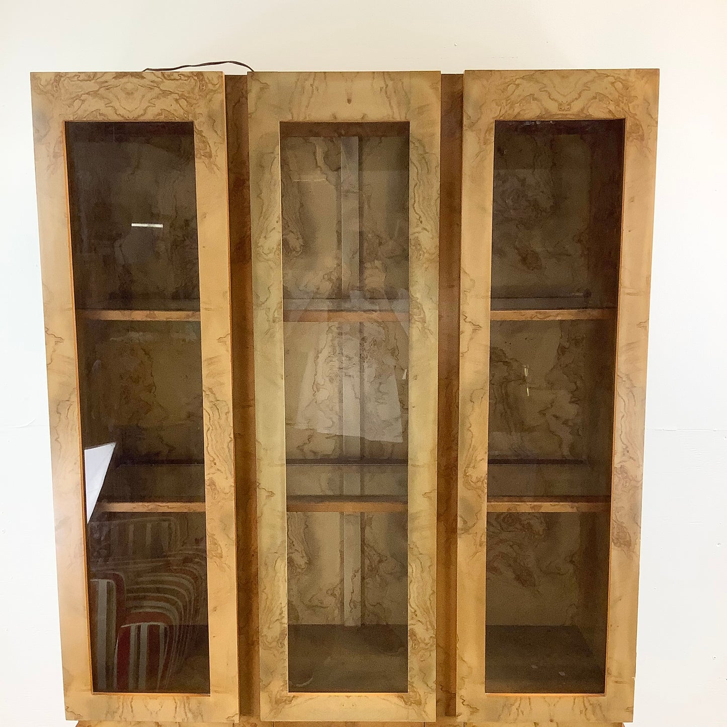 Vintage Modern Burl Style Curio Display Cabinet