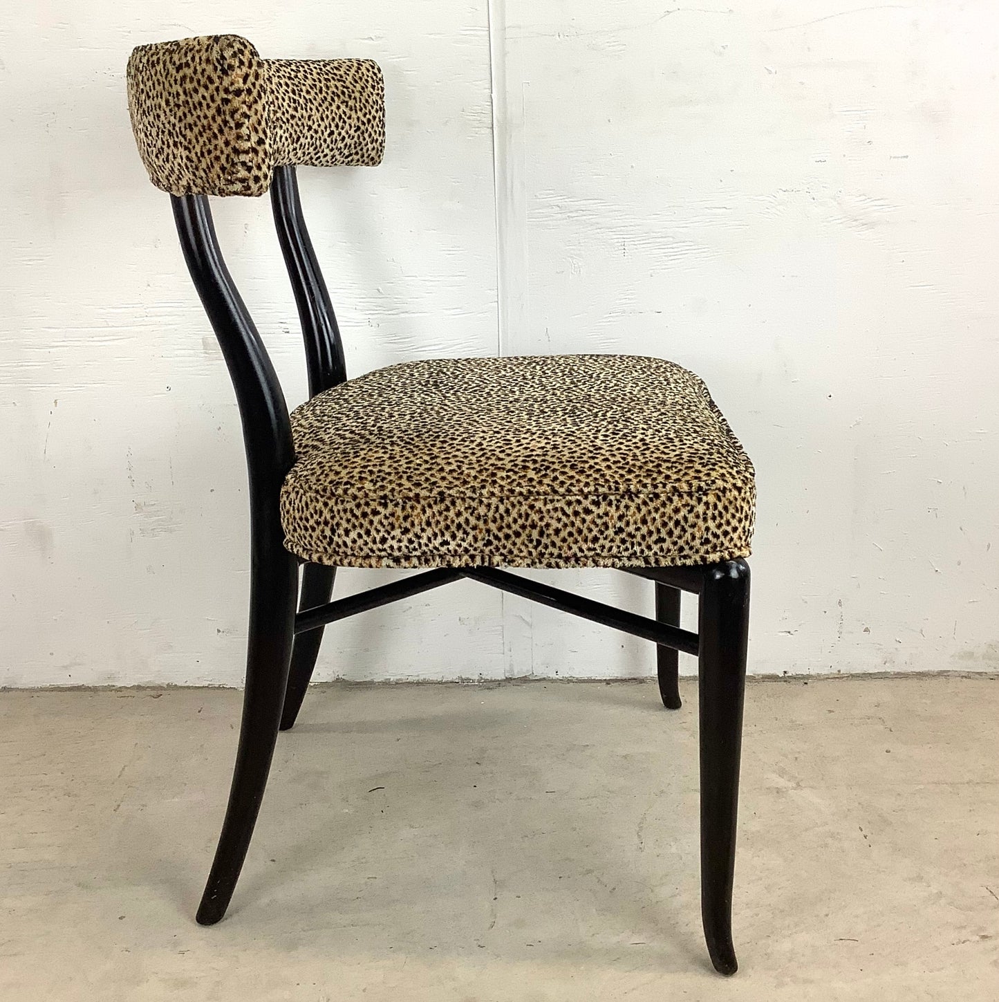 Vintage Modern Klismos Chair in Leopard Print attributed T.H. Robsjohn-Gibbings