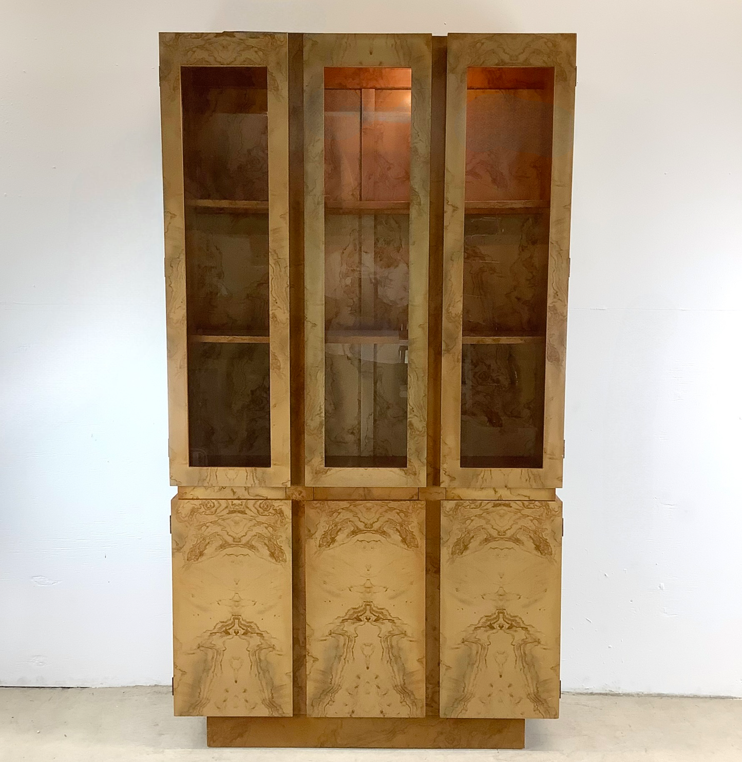 Vintage Modern Burl Style Curio Display Cabinet