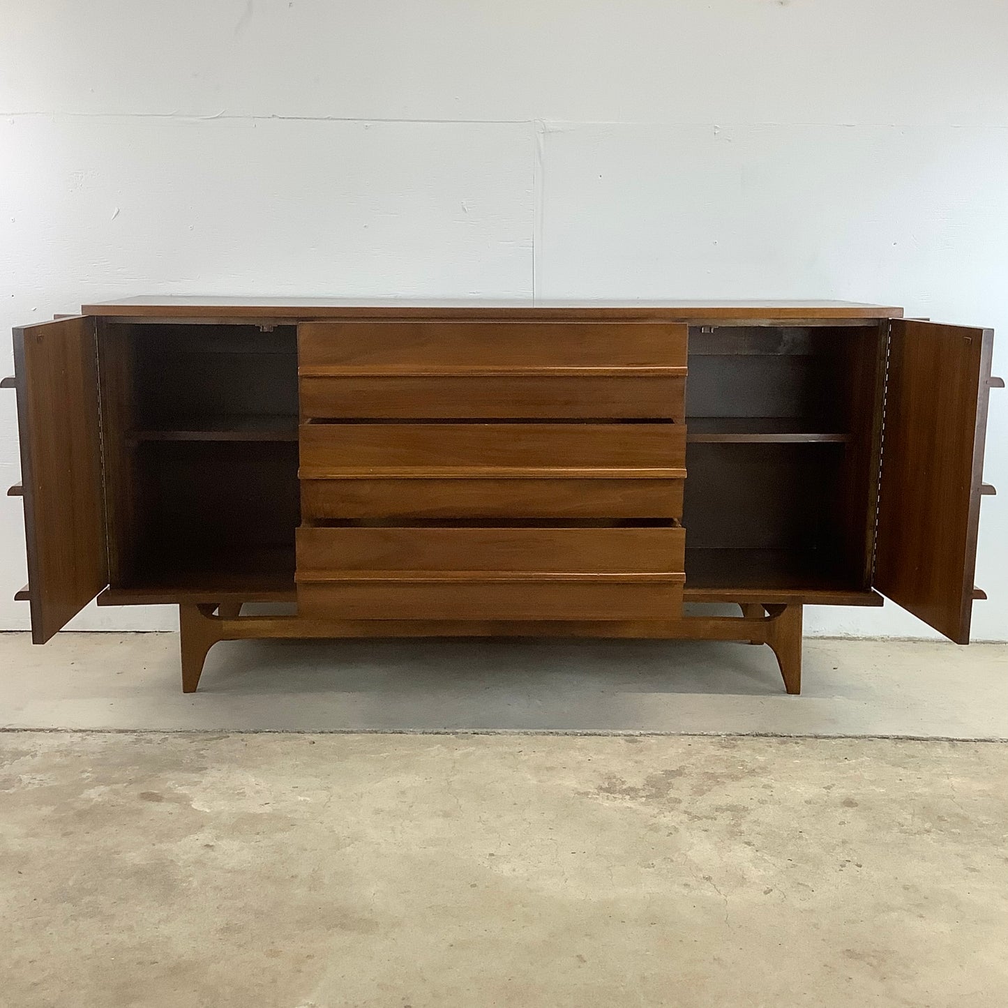 Mid-Century Curved Front Walnut Sideboard by Young Manufacturing