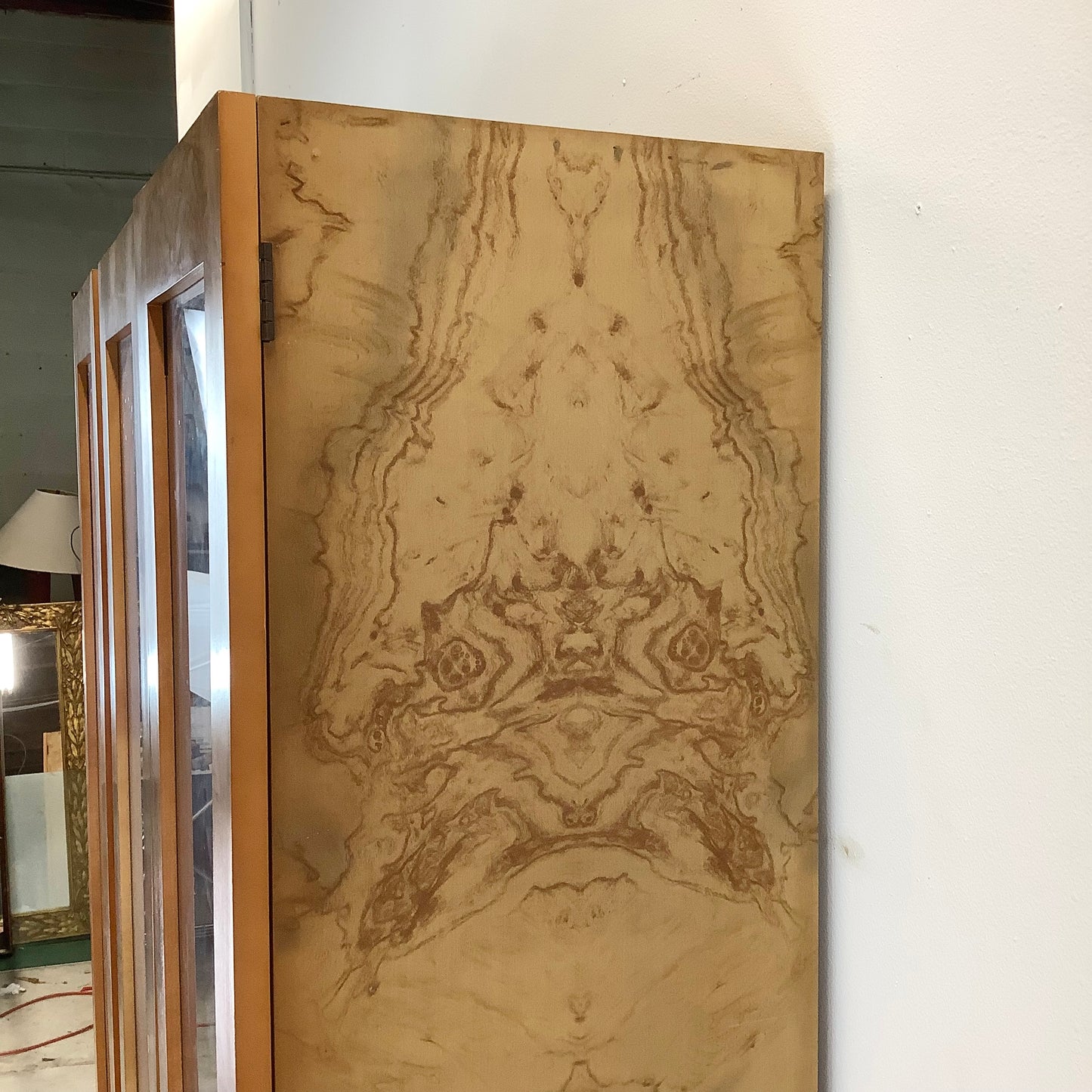 Vintage Modern Burl Style Curio Display Cabinet