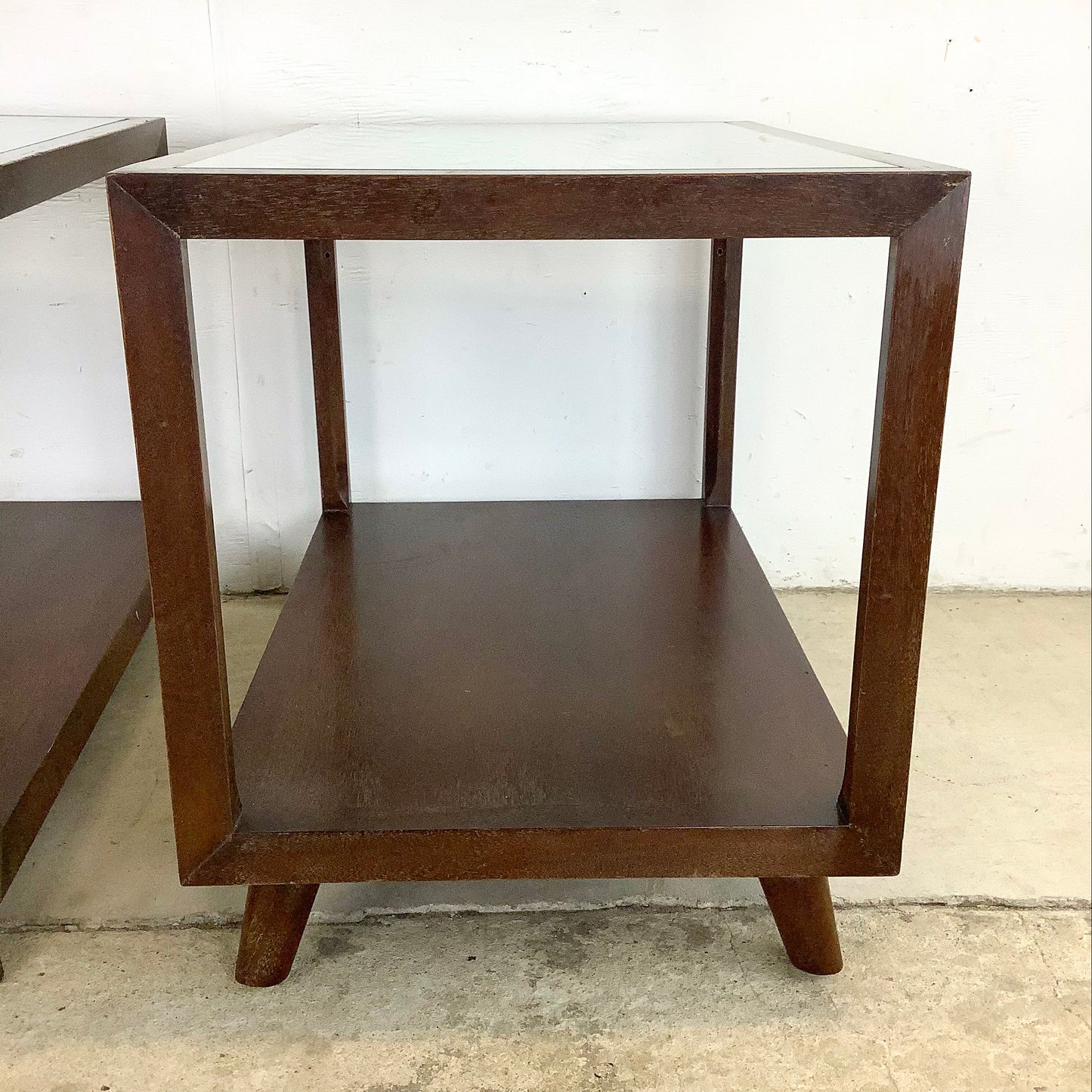 Mid-Century Glass Top Lamp Tables- Pair