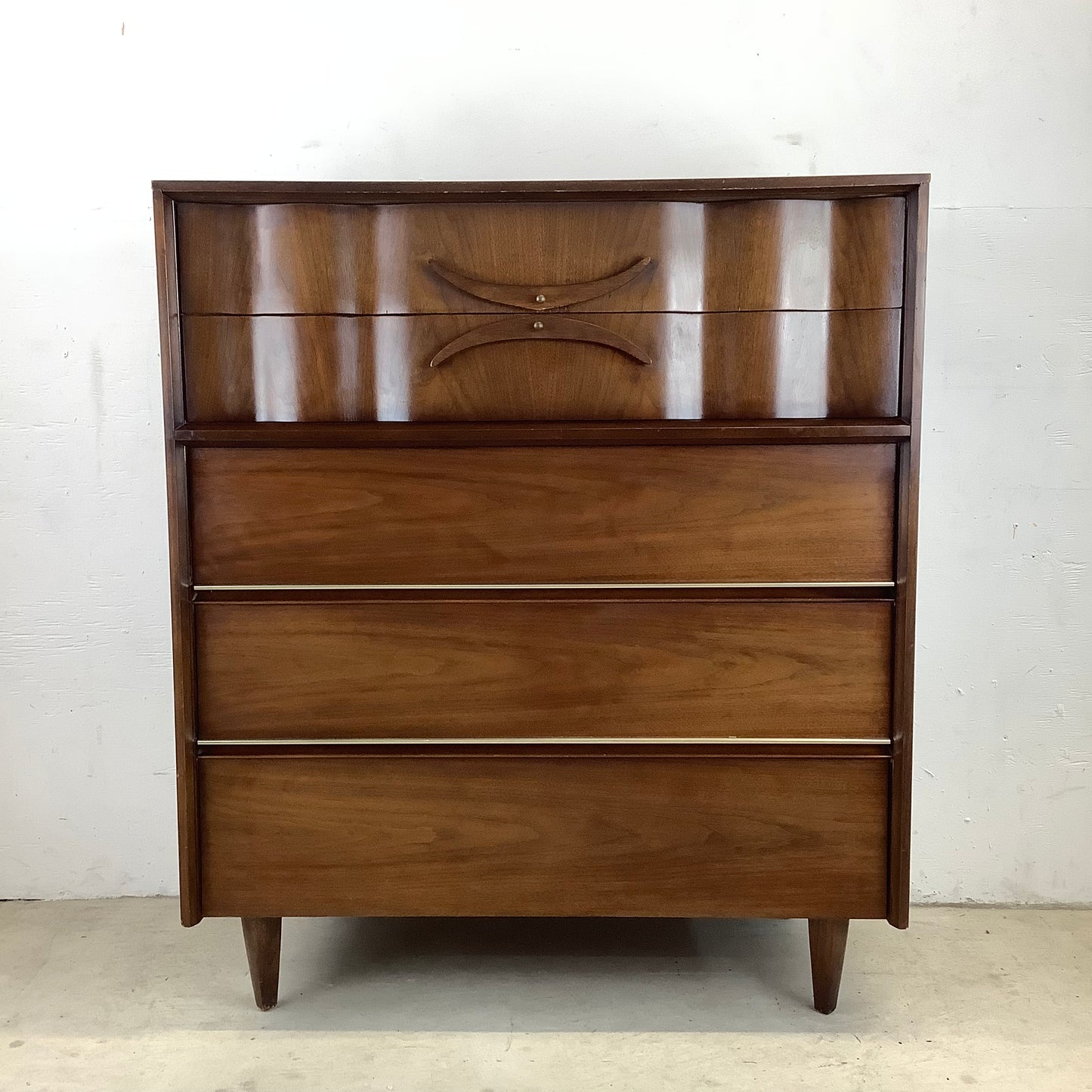 Mid-Century Walnut Highboy Dresser from Bassett