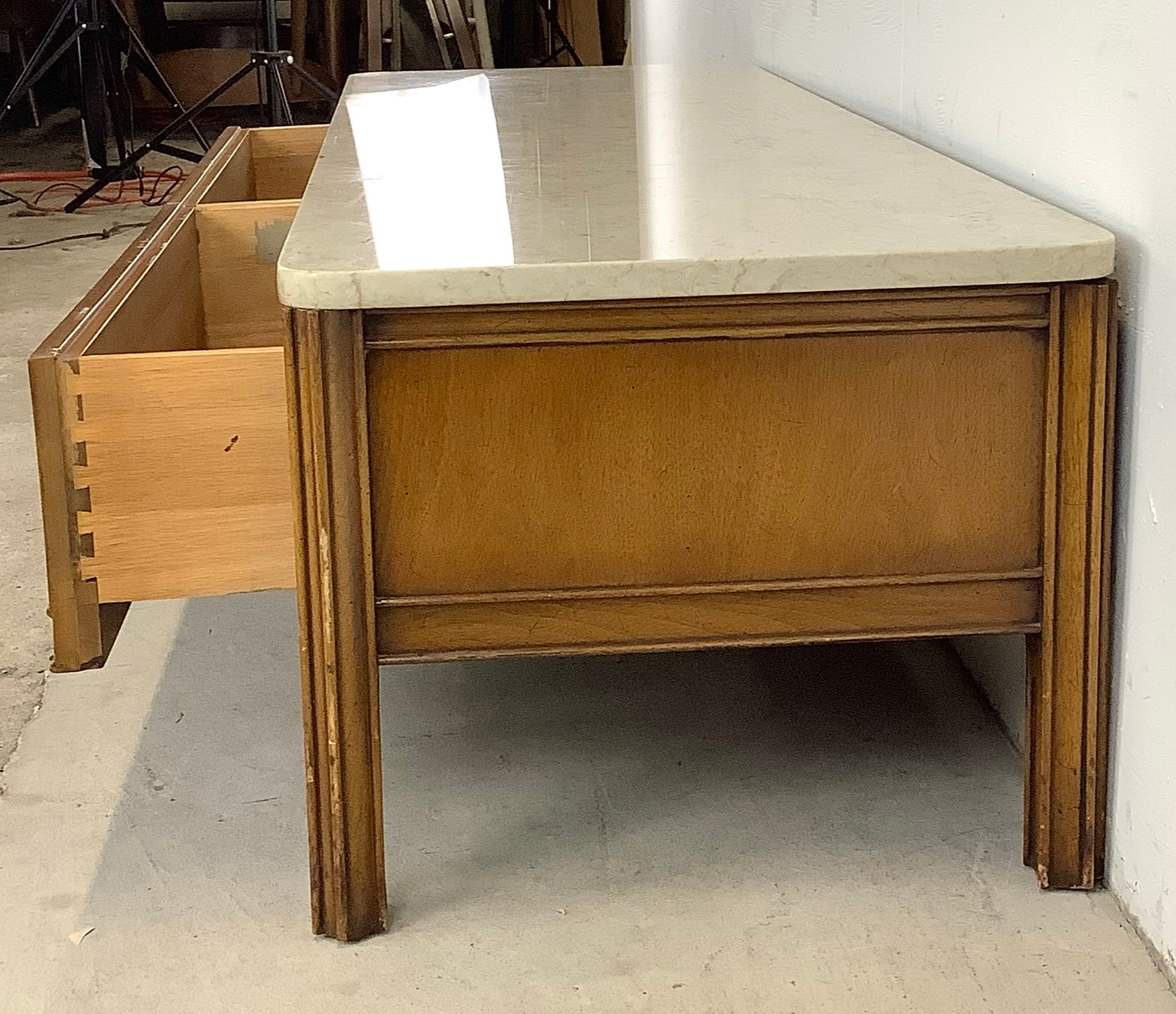 Vintage Storage Coffee Table With Stone Top