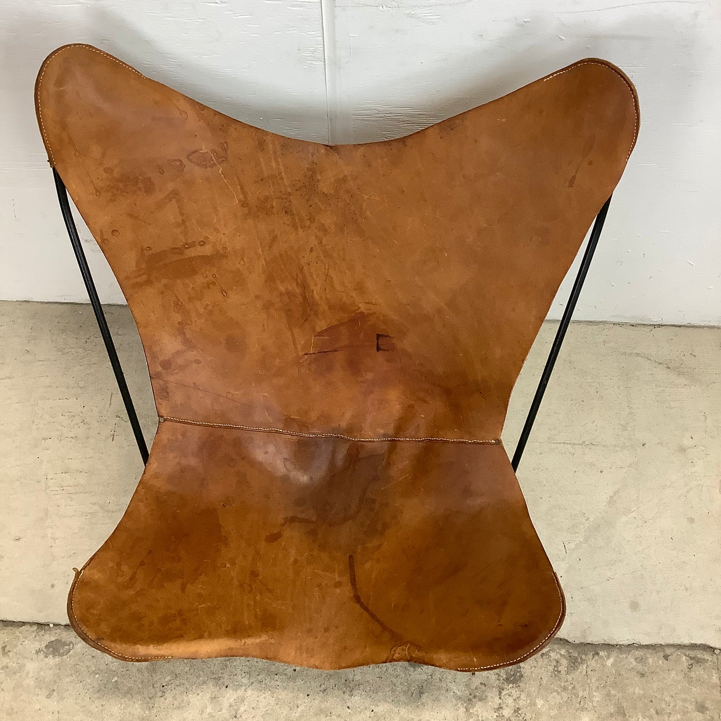 Mid-Century Modern Iron and Leather Butterfly Chair
