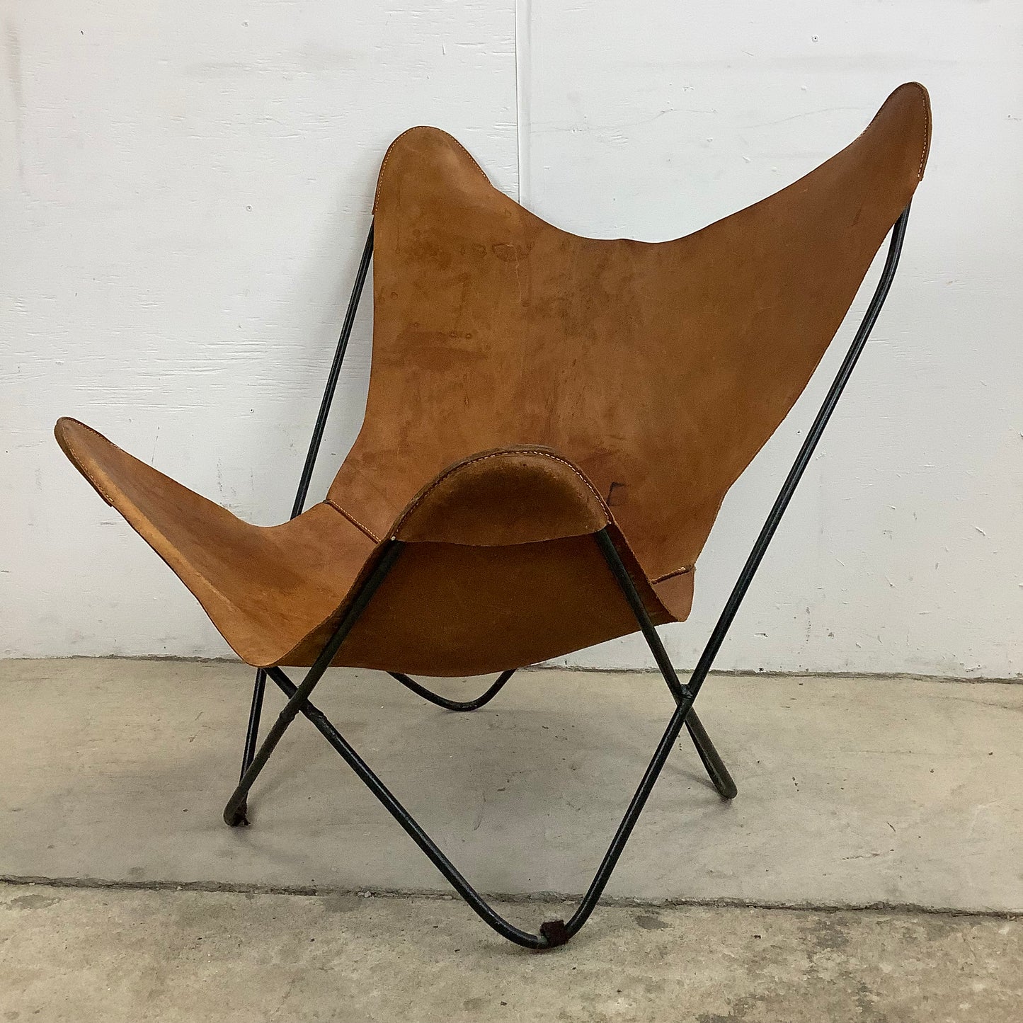 Mid-Century Modern Iron and Leather Butterfly Chair