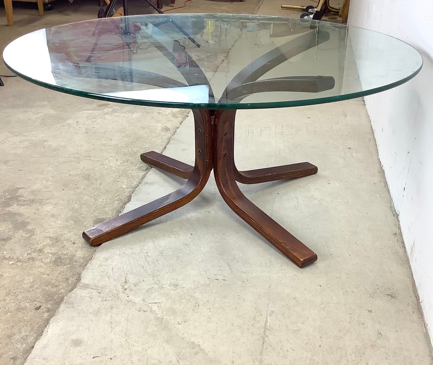Scandinavian Modern Glass Top Bentwood "Siesta" Coffee Table From Westnofa