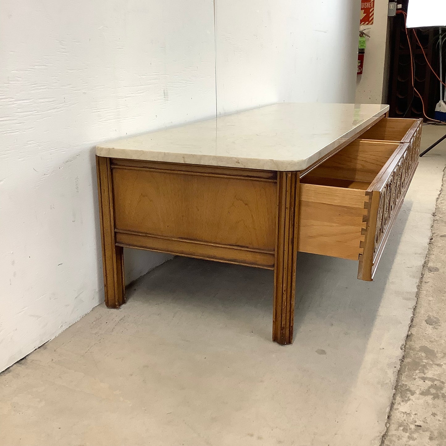 Vintage Storage Coffee Table With Stone Top