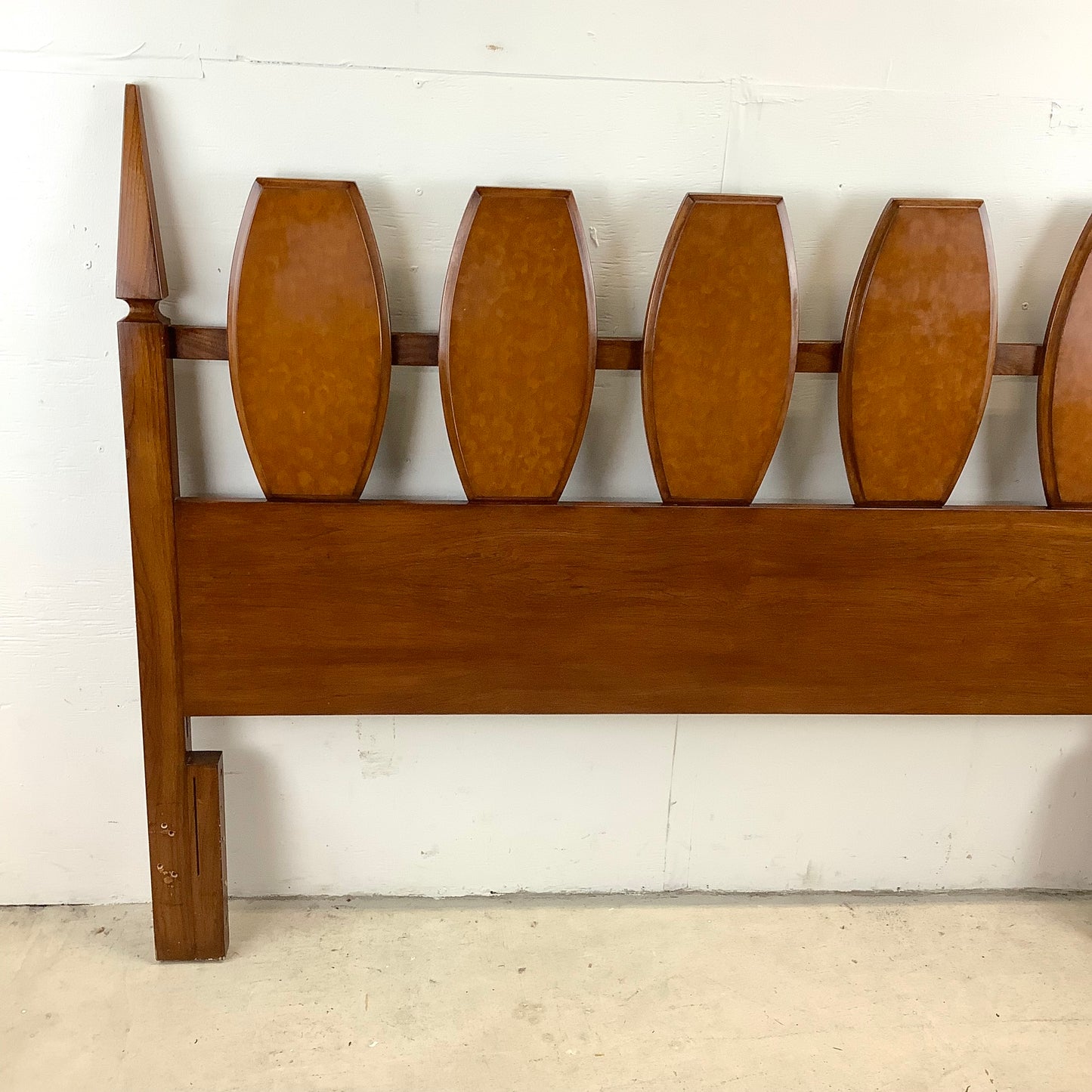 Vintage Mid-Century Burlwood Headboard- Full / Queen Size