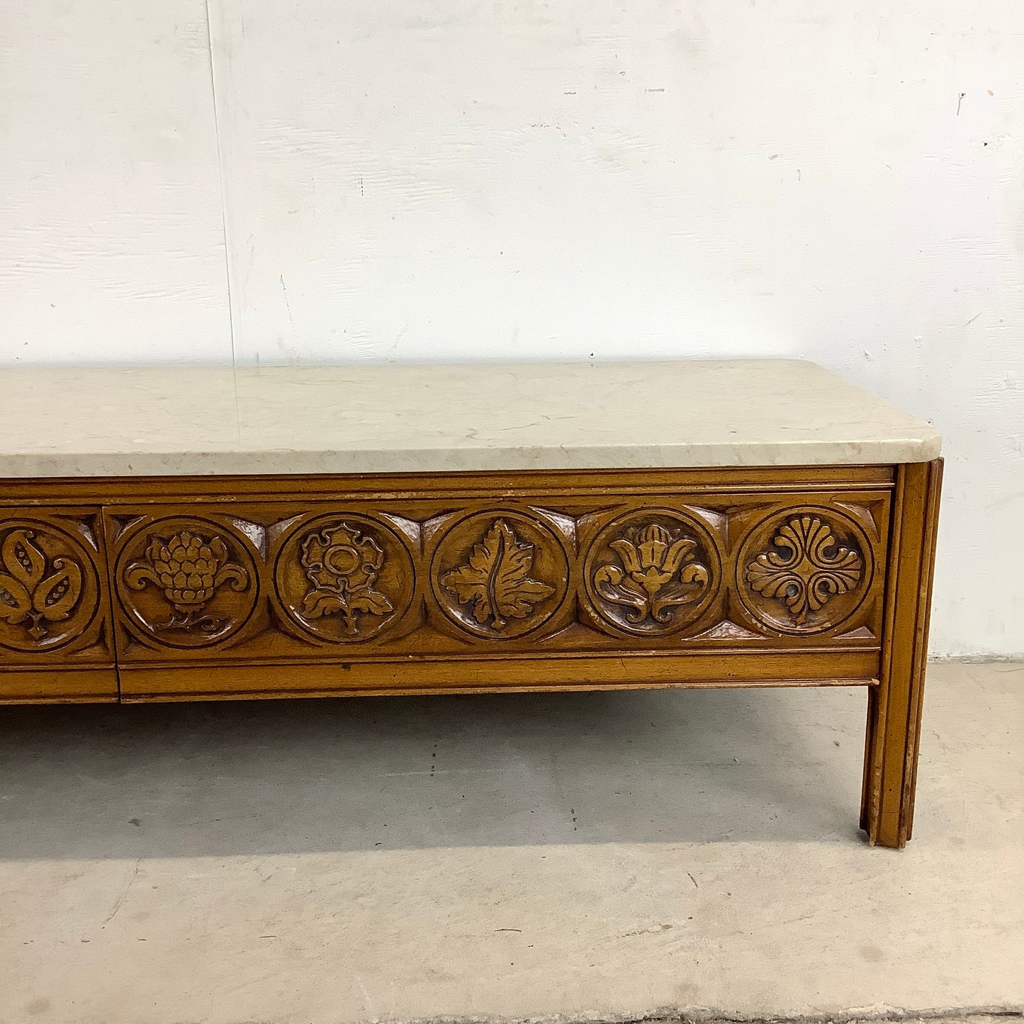 Vintage Storage Coffee Table With Stone Top