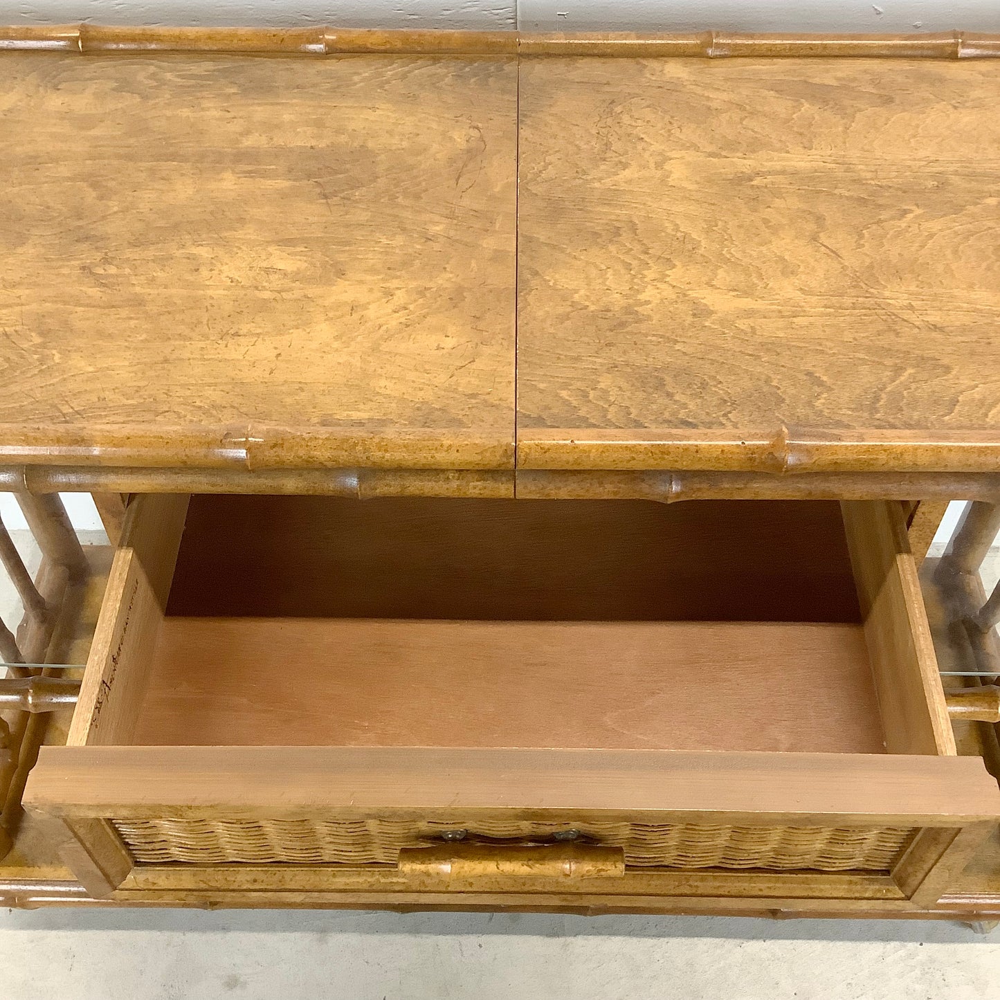 Vintage Boho Modern Bamboo Style Bar Cart by American of Martinsville