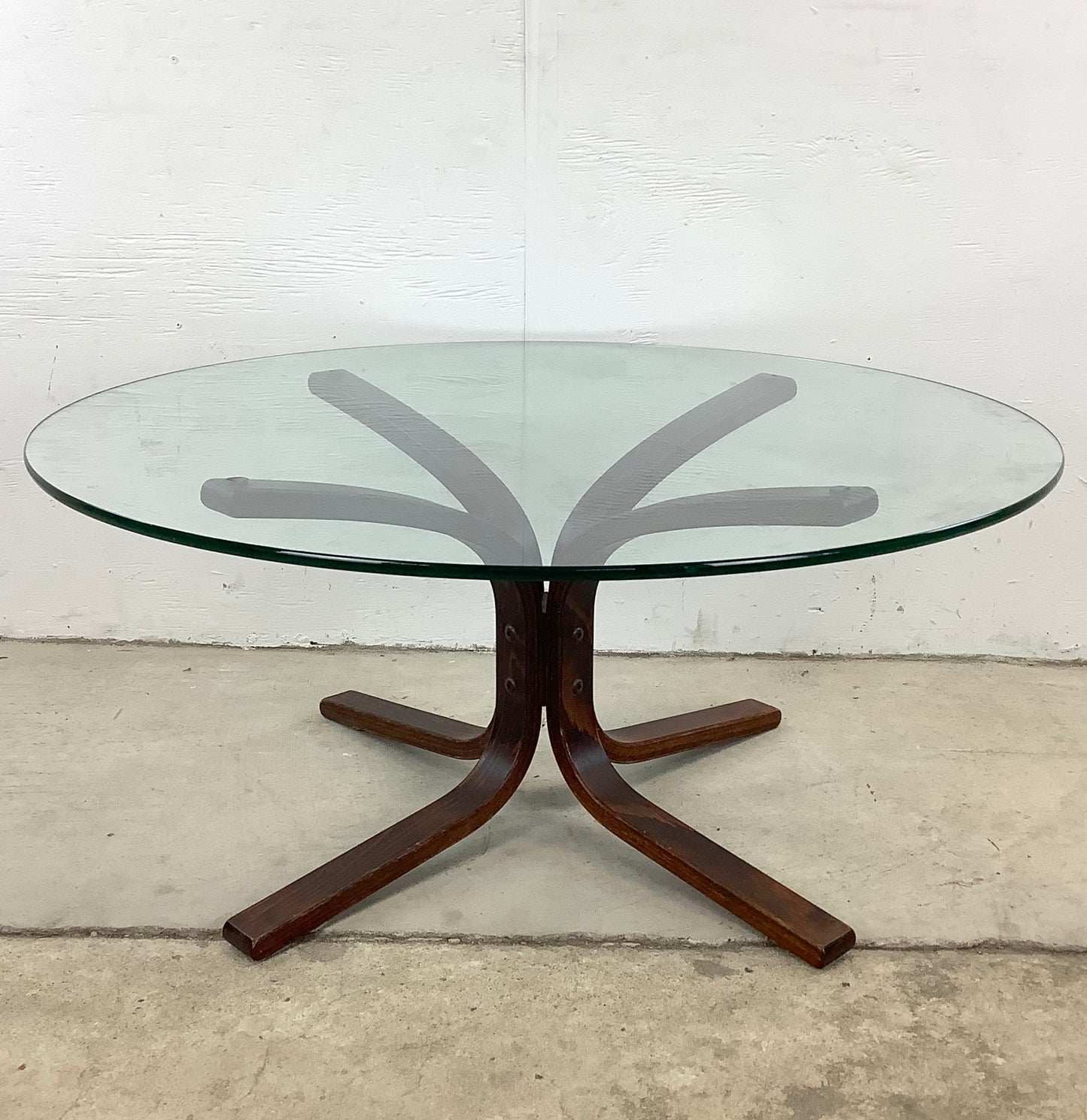 Scandinavian Modern Glass Top Bentwood "Siesta" Coffee Table From Westnofa