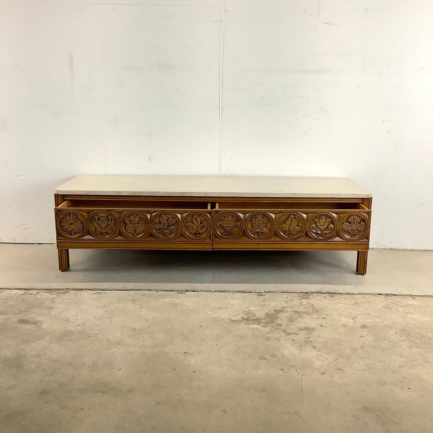 Vintage Storage Coffee Table With Stone Top