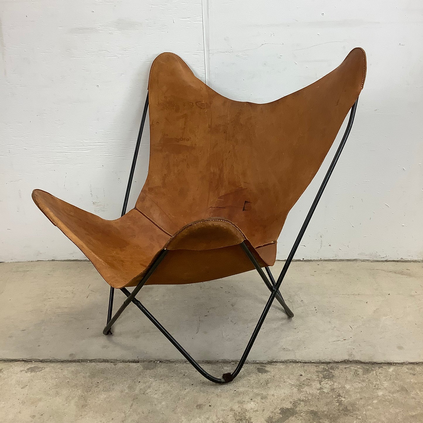 Mid-Century Modern Iron and Leather Butterfly Chair
