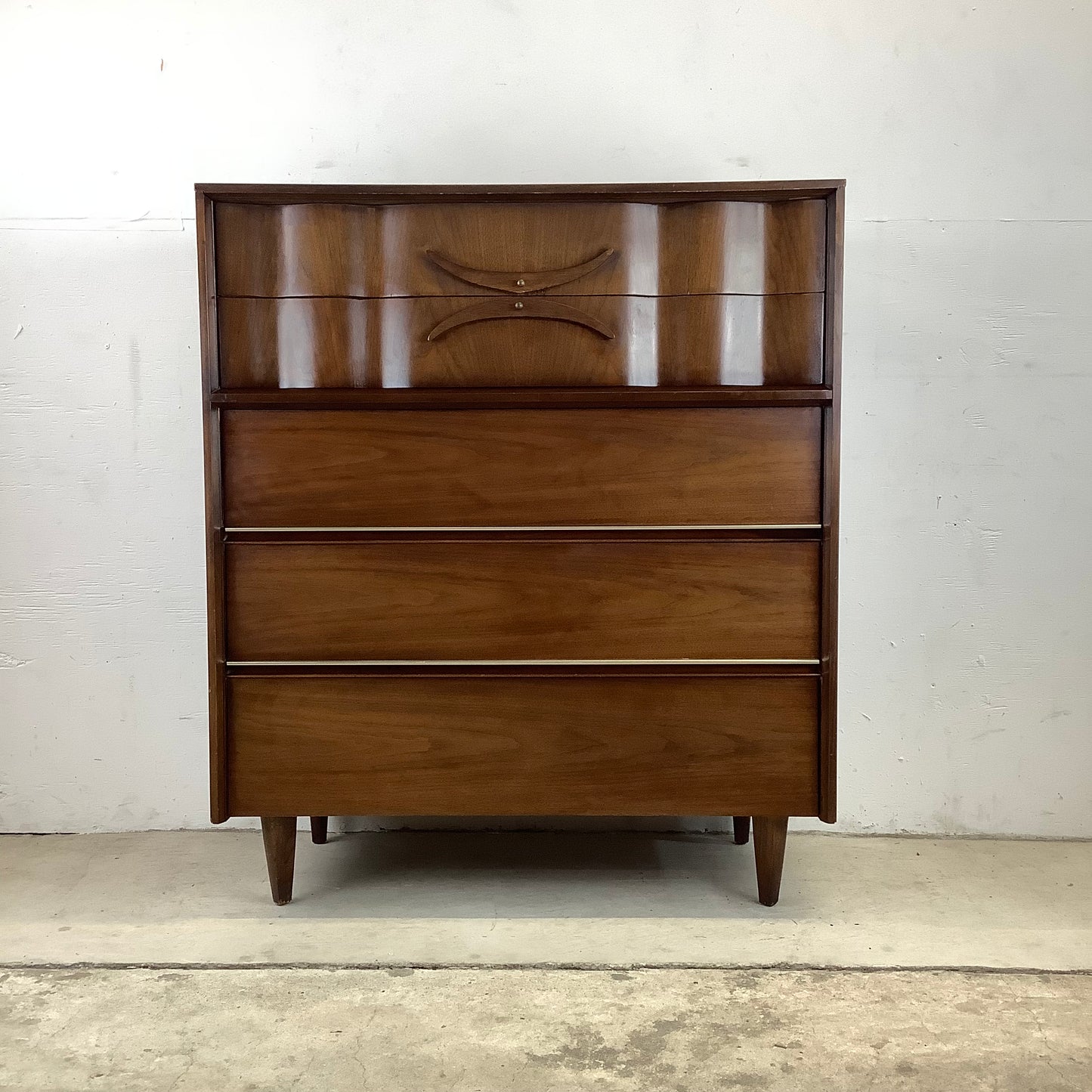 Mid-Century Walnut Highboy Dresser from Bassett