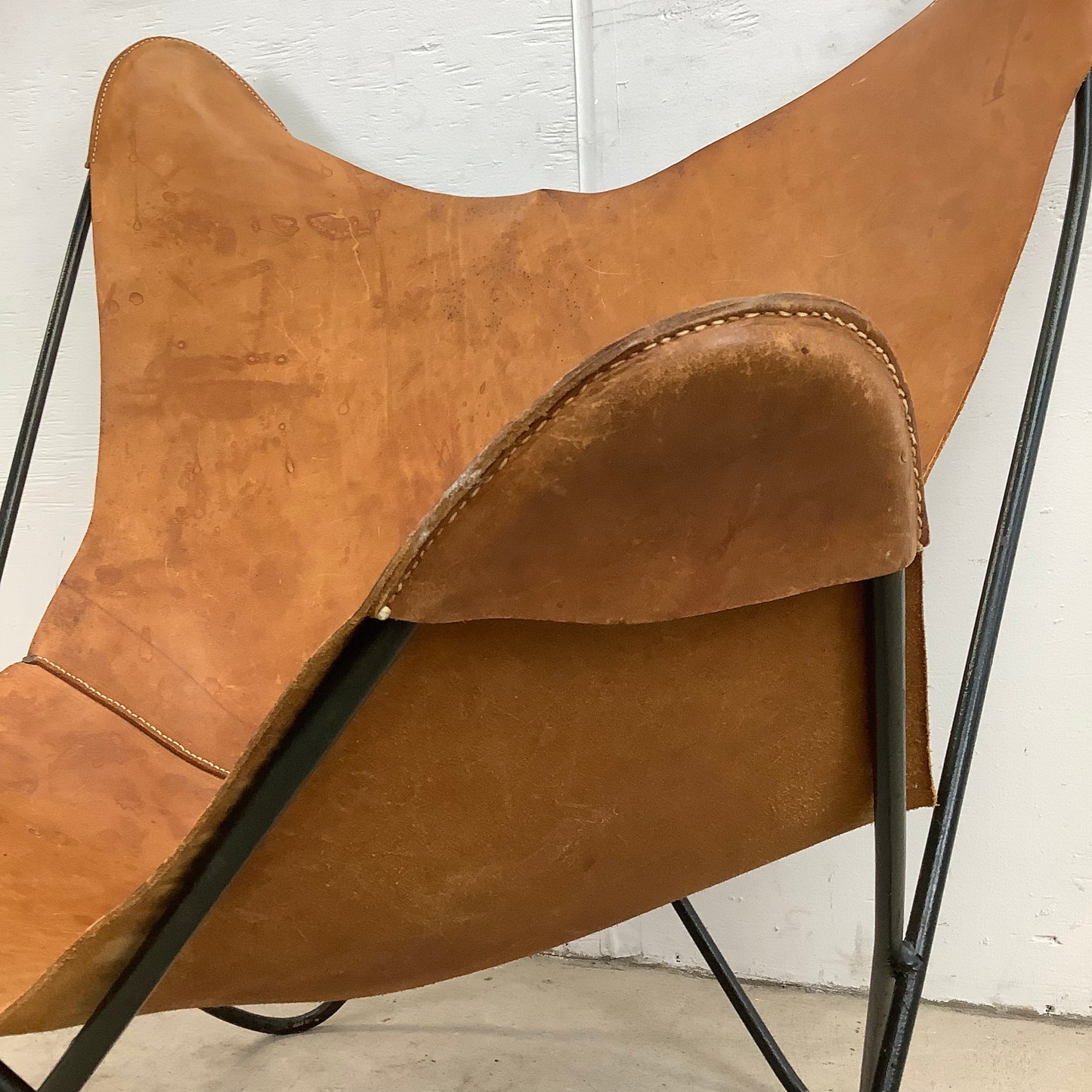 Mid-Century Modern Iron and Leather Butterfly Chair