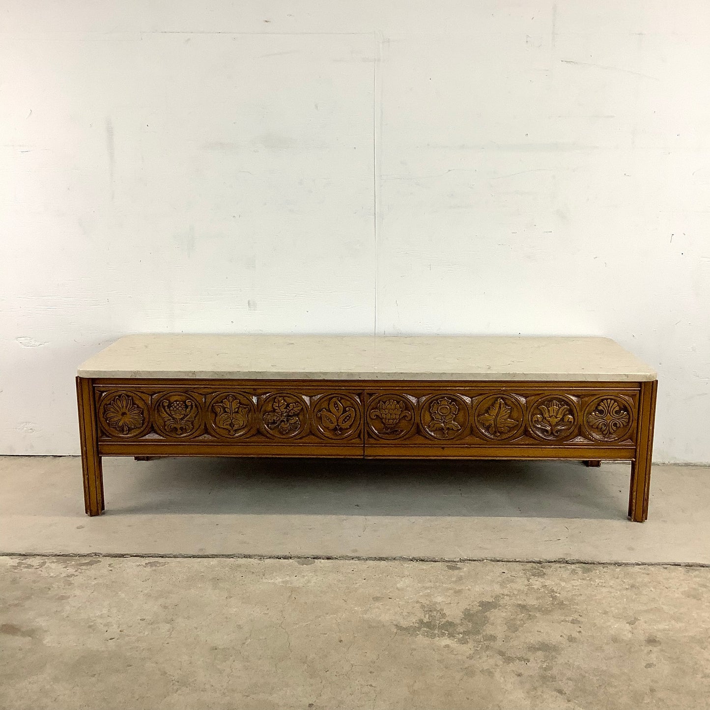 Vintage Storage Coffee Table With Stone Top