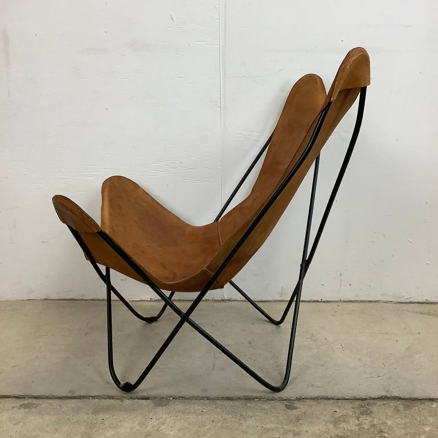 Mid-Century Modern Iron and Leather Butterfly Chair