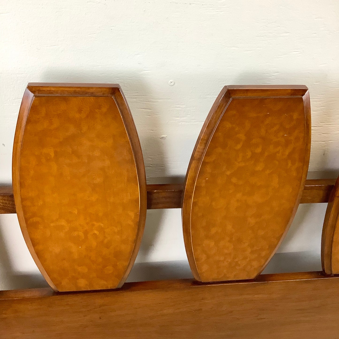Vintage Mid-Century Burlwood Headboard- Full / Queen Size