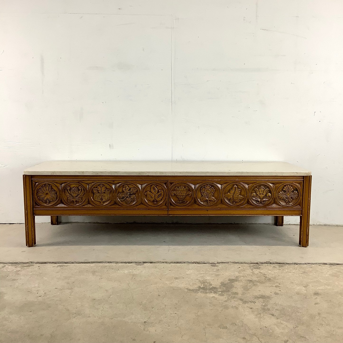 Vintage Storage Coffee Table With Stone Top