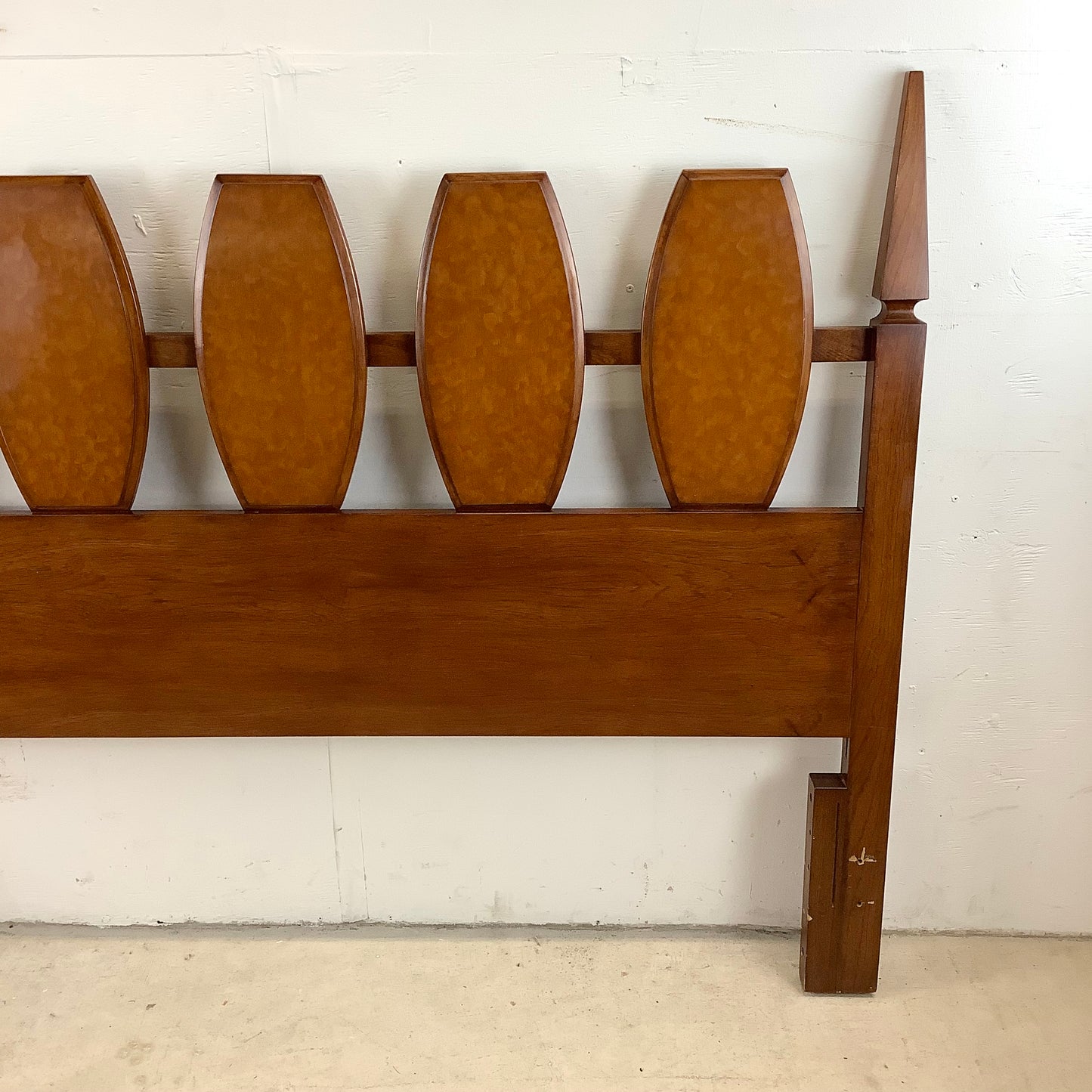 Vintage Mid-Century Burlwood Headboard- Full / Queen Size