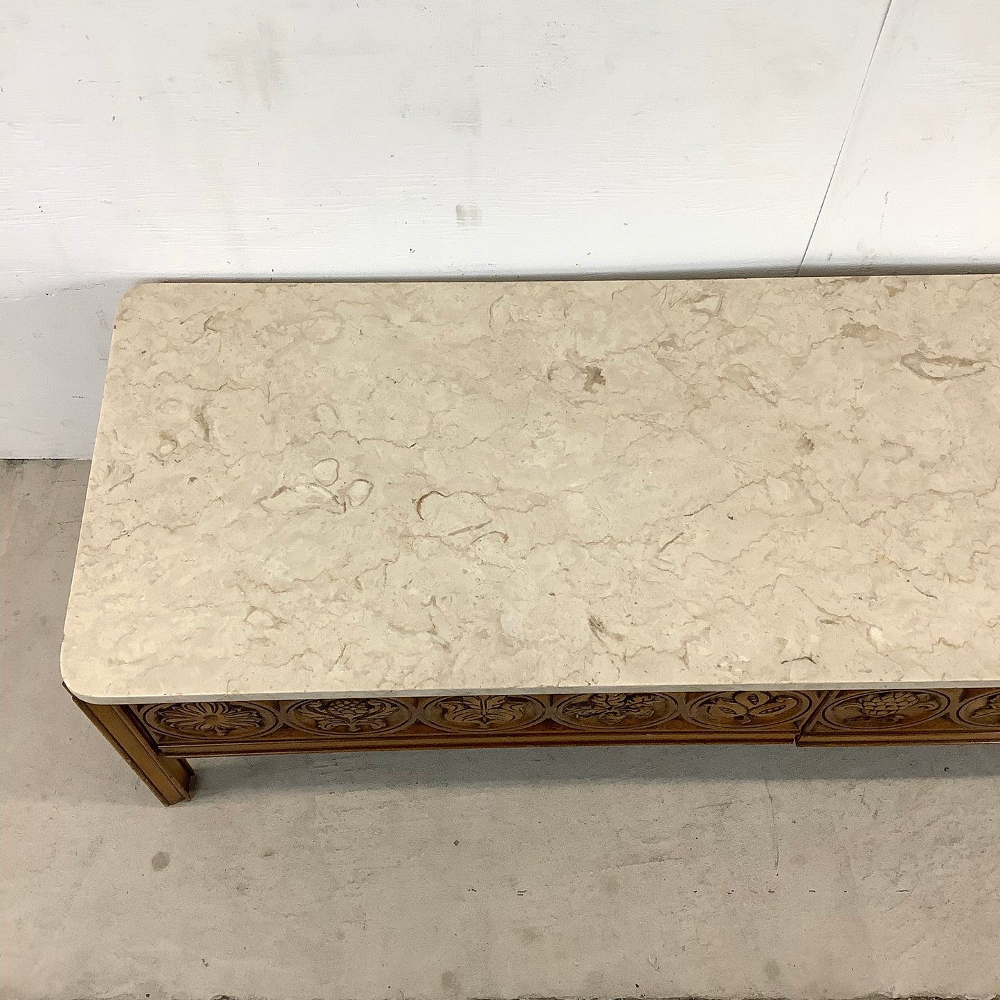 Vintage Storage Coffee Table With Stone Top