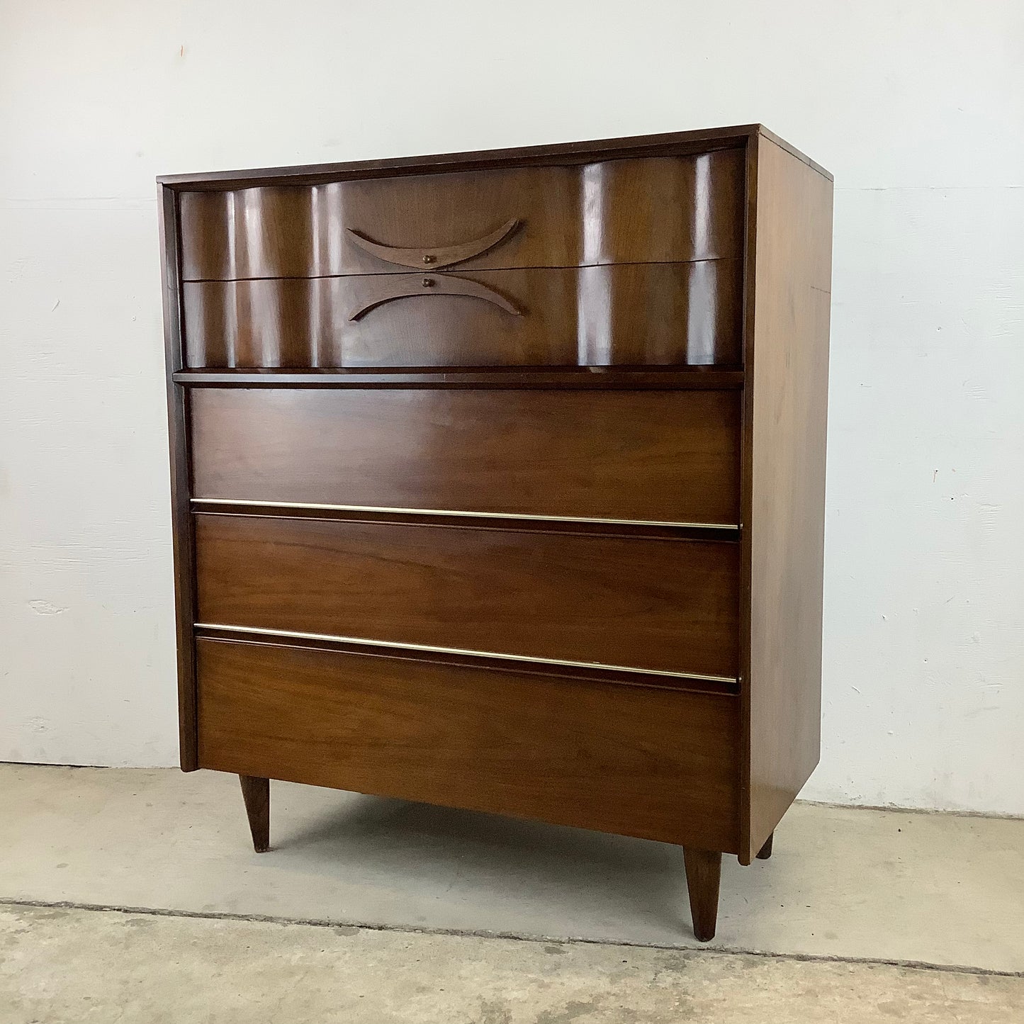 Mid-Century Walnut Highboy Dresser from Bassett